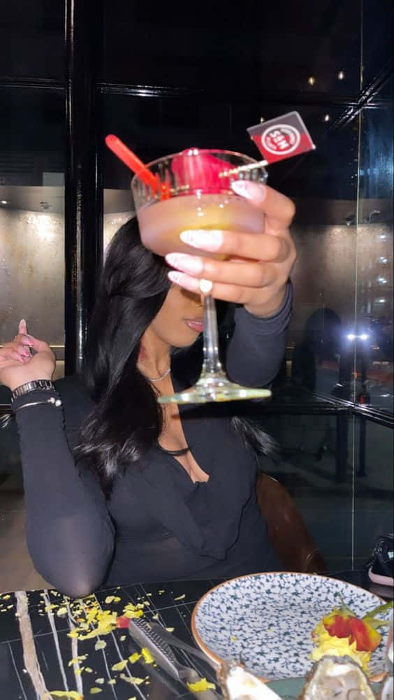 Black Baddie, red straw, flag garnish, SD Phone Wallpaper