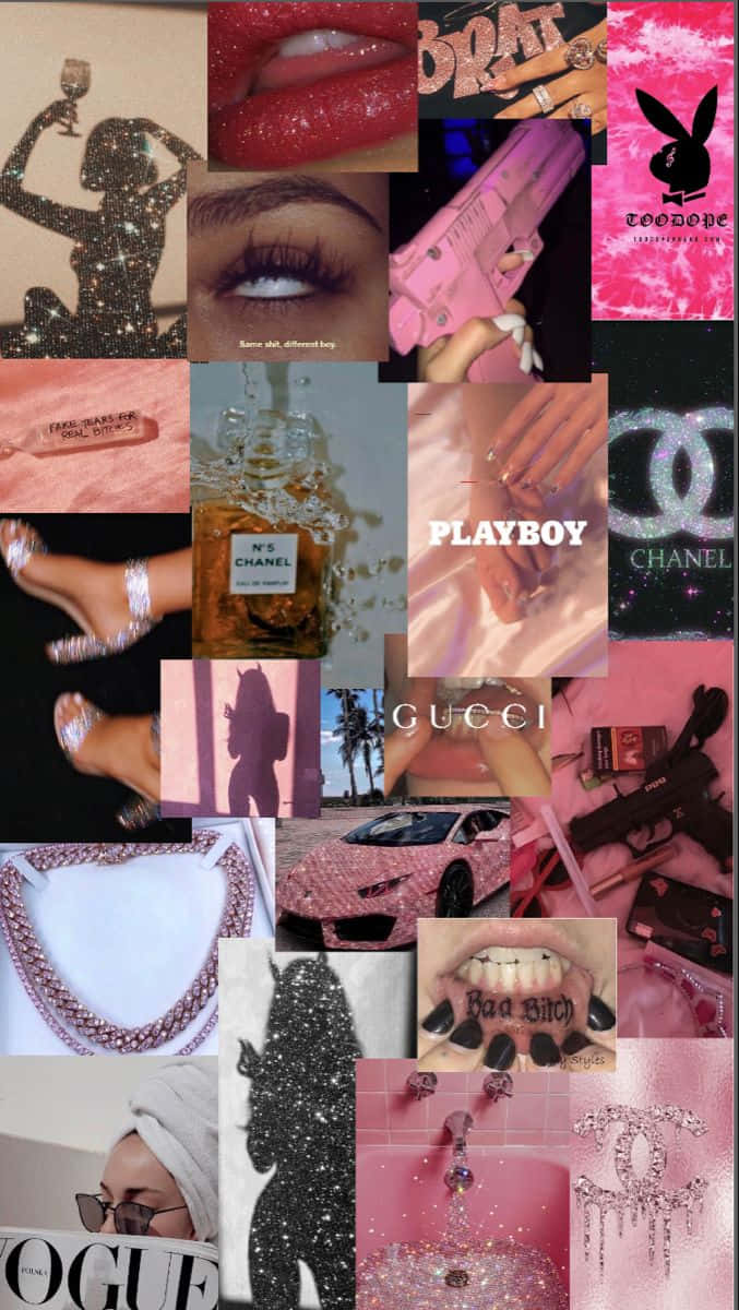 glittery pink, black, luxury brands, SD Phone Wallpaper
