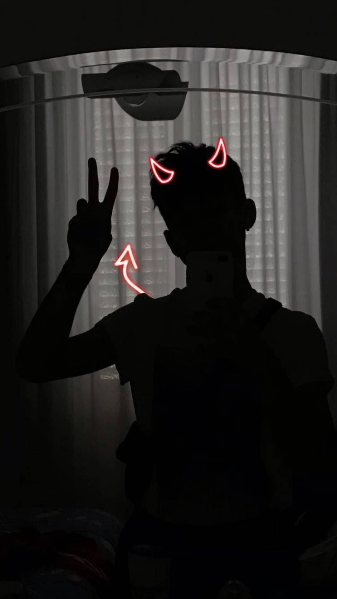 silhouette, glowing red devil horns, peace sign, Full HD Phone Wallpaper