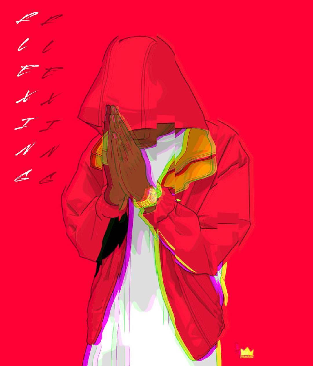 red hoodie, vivid red background, neon outlines, SD Phone Wallpaper