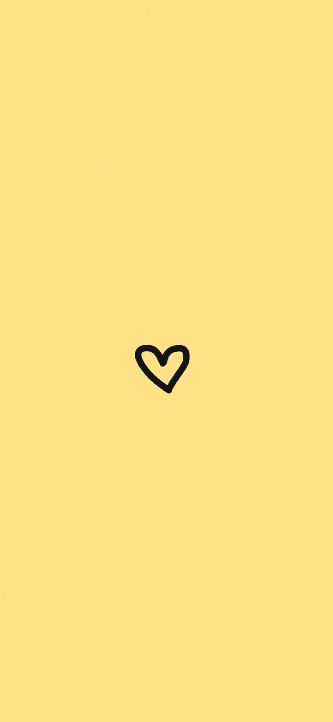 minimalist heart, yellow background, black heart outline, Full HD Phone Wallpaper