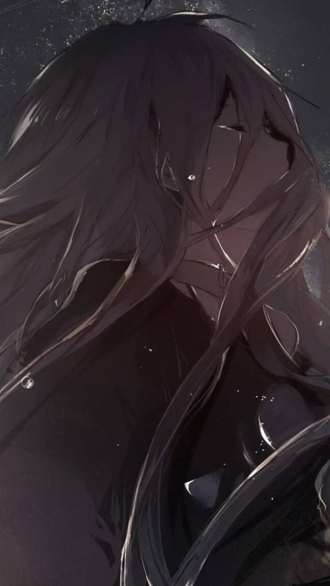 anime girl, long dark hair, tearful eyes, Full HD Phone Wallpaper