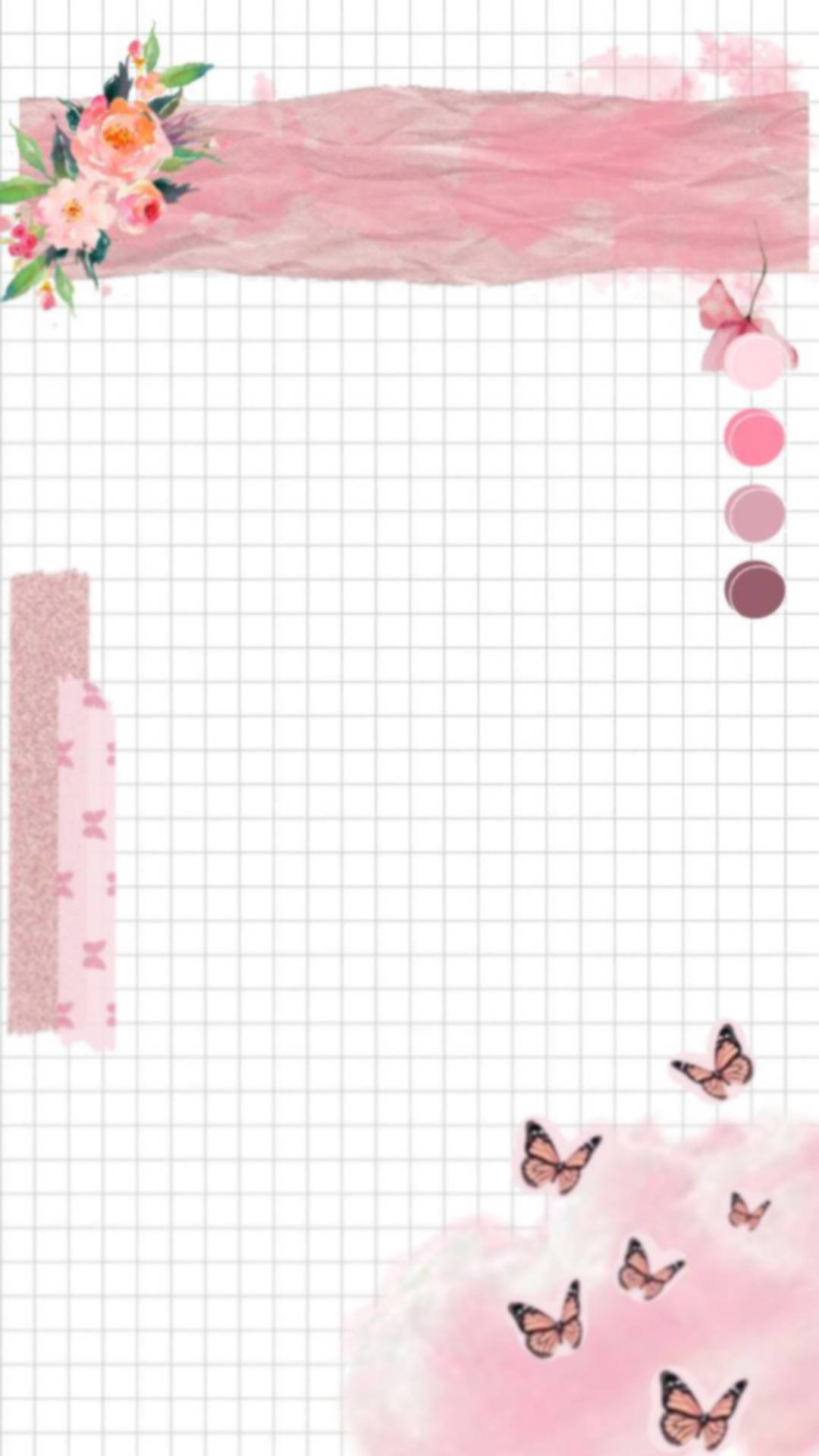 Instagram Story Grid, pastel pink palette, pink watercolor butterflies, Full HD Phone Wallpaper