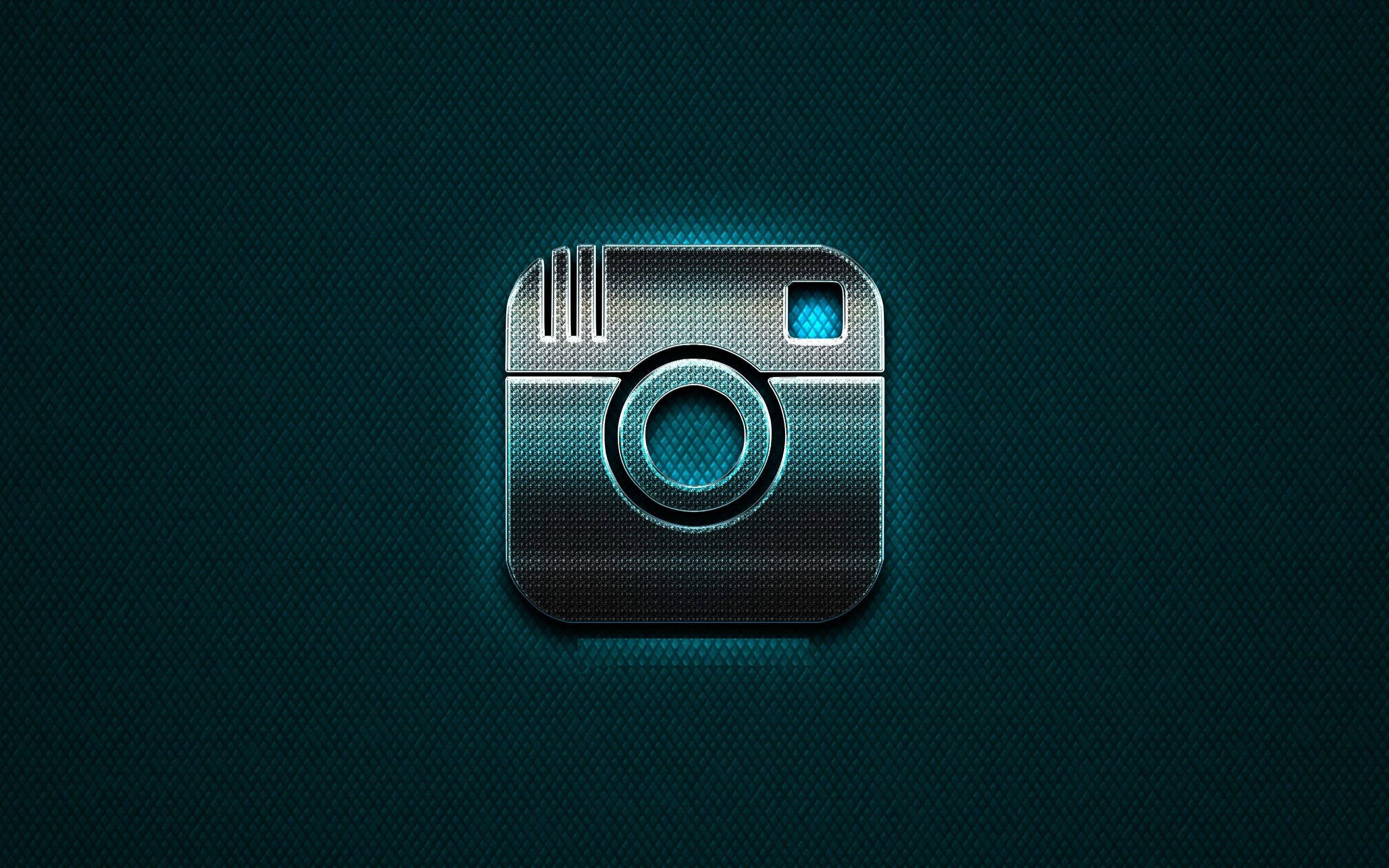 neon teal, Instagram camera icon, glowing blue metallic, 2K Desktop Wallpaper