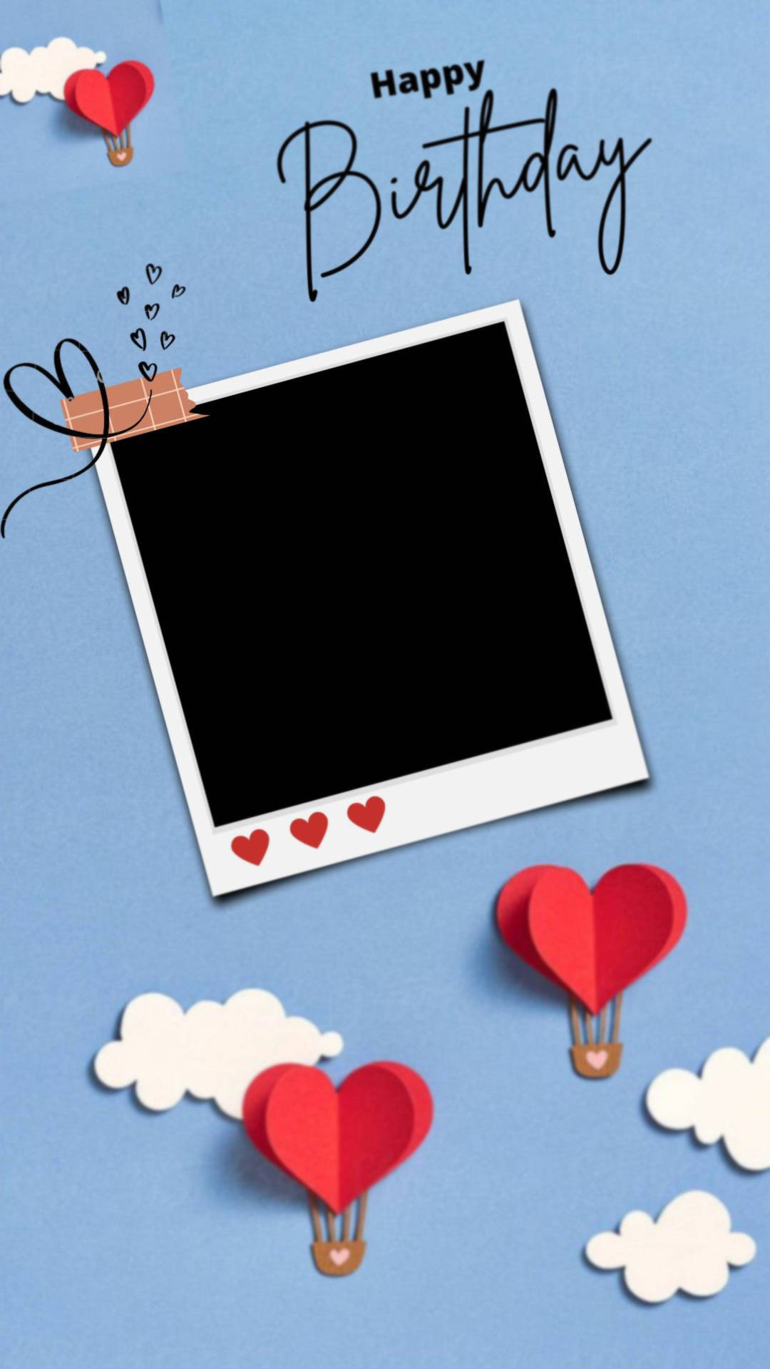 Instagram Story, happy birthday template, red heart-shaped hot air balloons, Full HD Phone Wallpaper