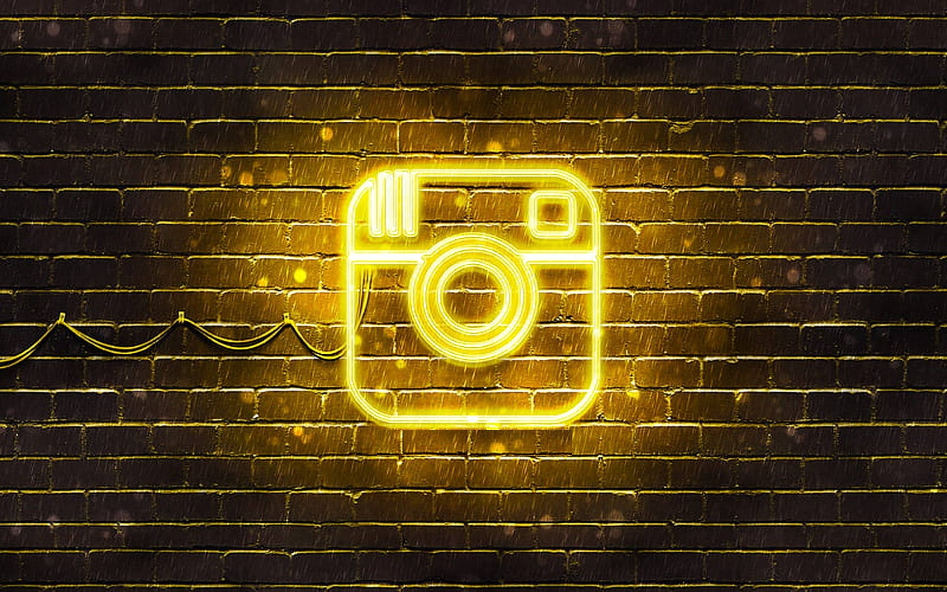 Instagram, yellow neon light, glowing, Full HD Desktop Wallpaper