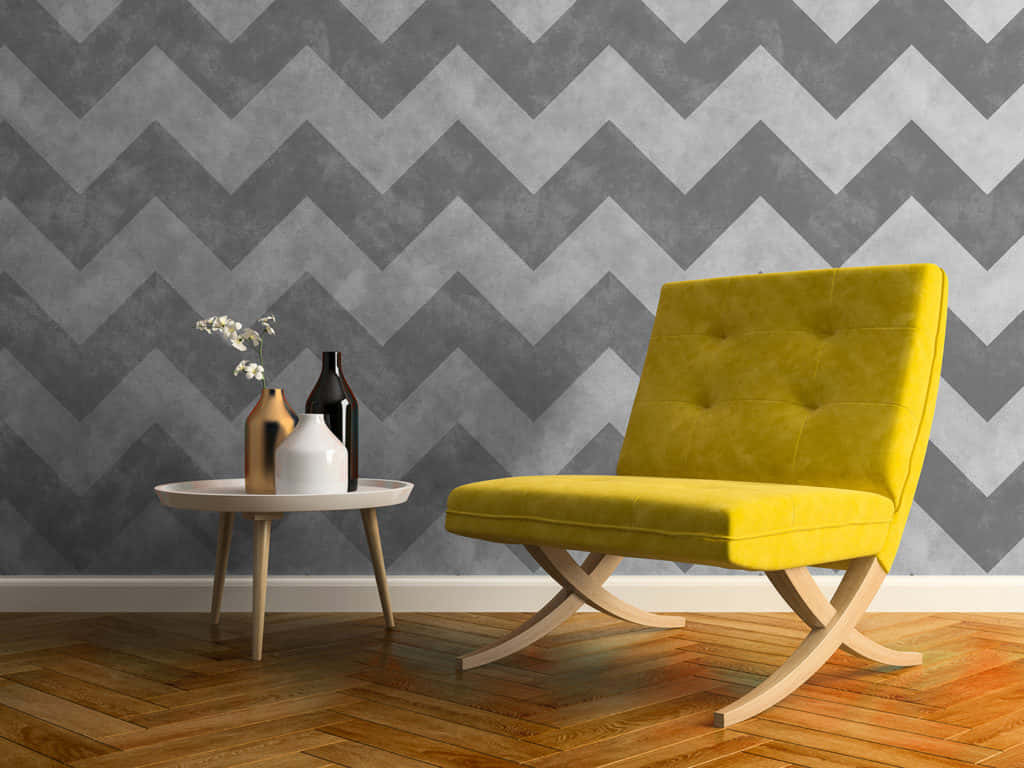 vibrant yellow chair, wooden X legs, small table, SD Desktop Wallpaper