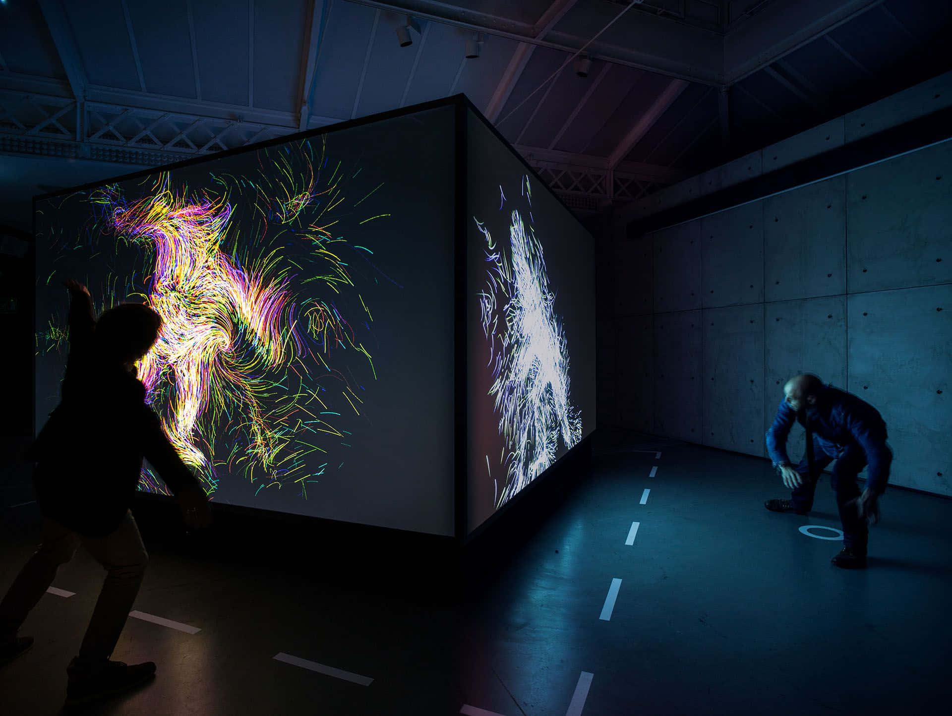 Installation Art, vibrant abstract light projections, large cube, Full HD Desktop Wallpaper