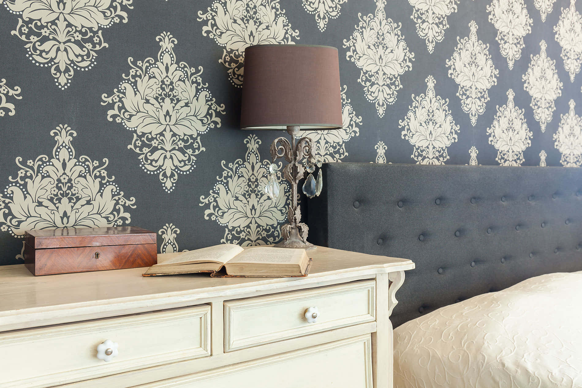 Installation Art, cream dresser, open book, HD Desktop Wallpaper