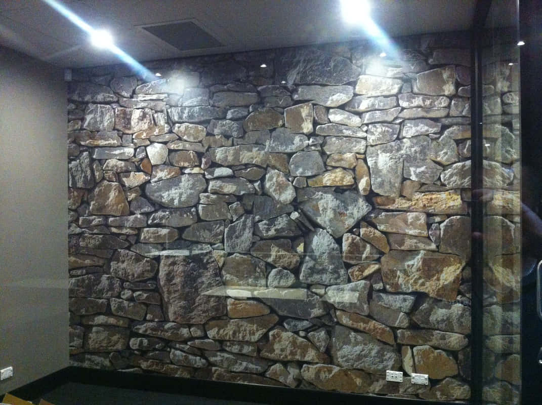 Installation Art, textured stone wall, gray brown and tan stones, SD Desktop Wallpaper
