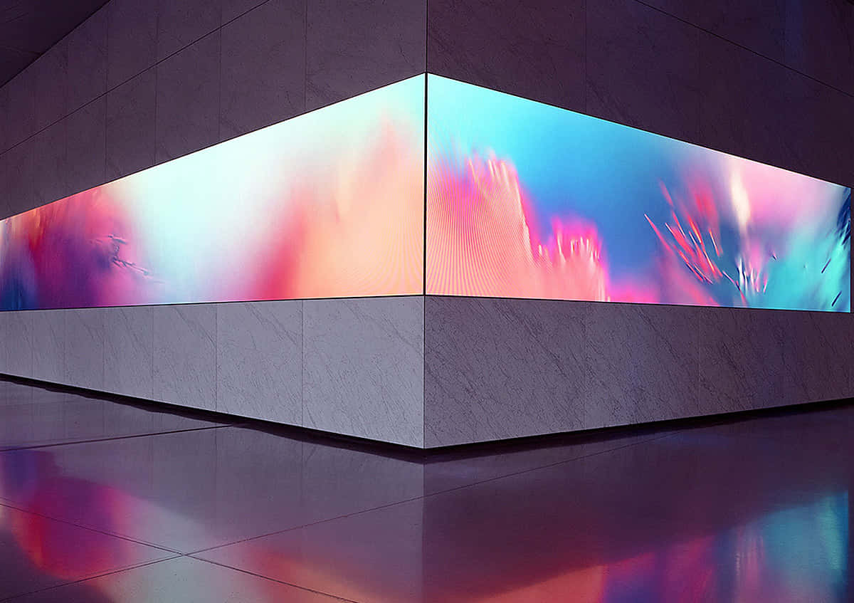 Installation Art, sleek modern building corner, vibrant abstract light display, SD Desktop Wallpaper