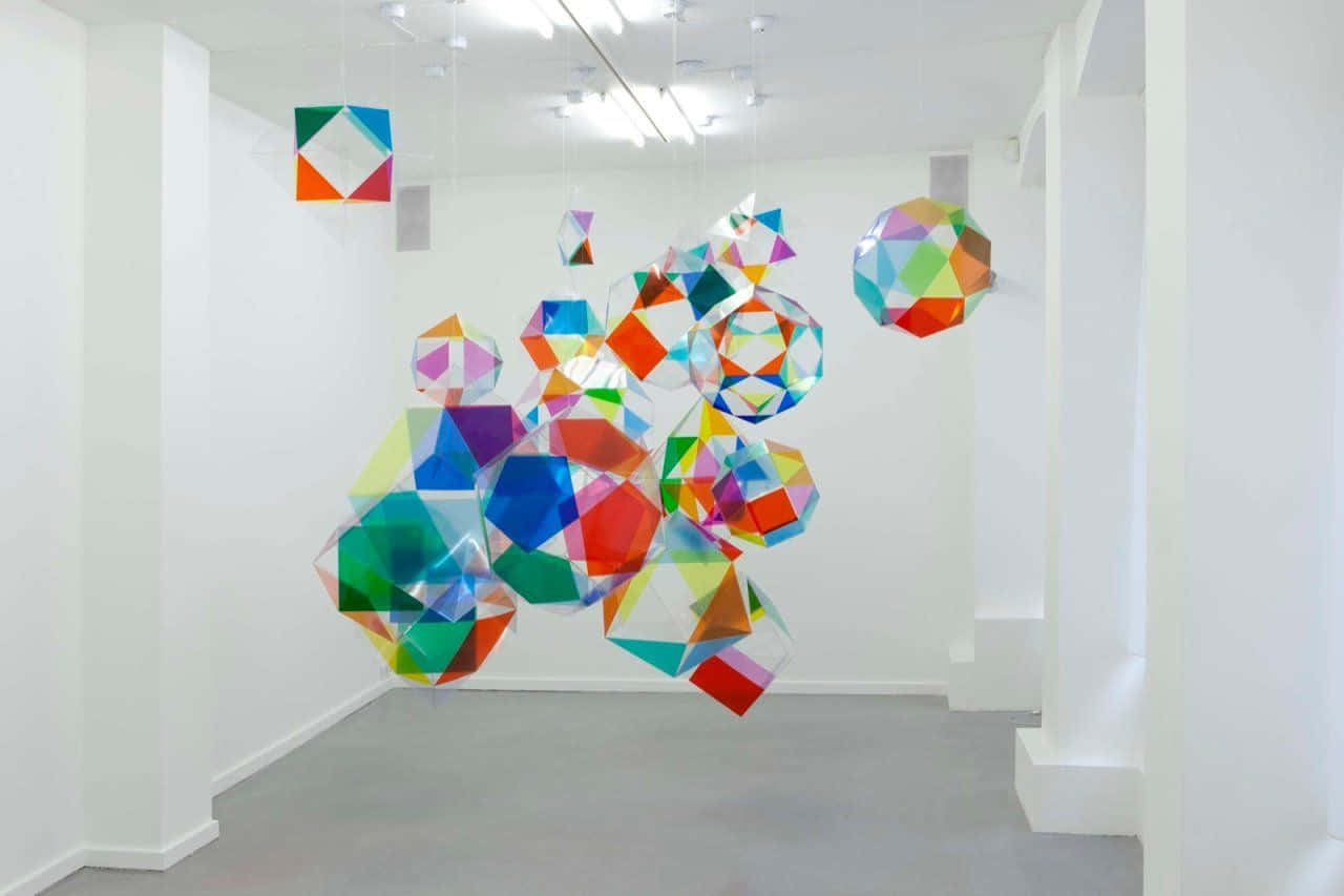 Installation Art, geometric sculptures, minimalist white gallery space, HD Desktop Wallpaper