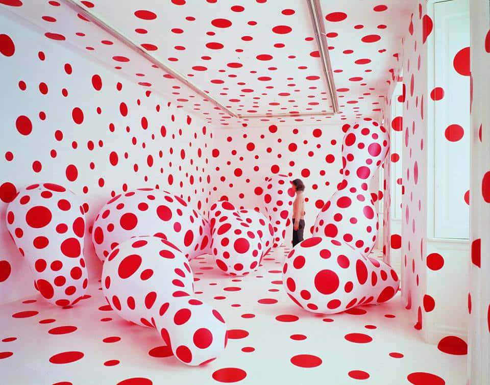 installation art, modern art museum, red polka dots, SD Desktop Wallpaper