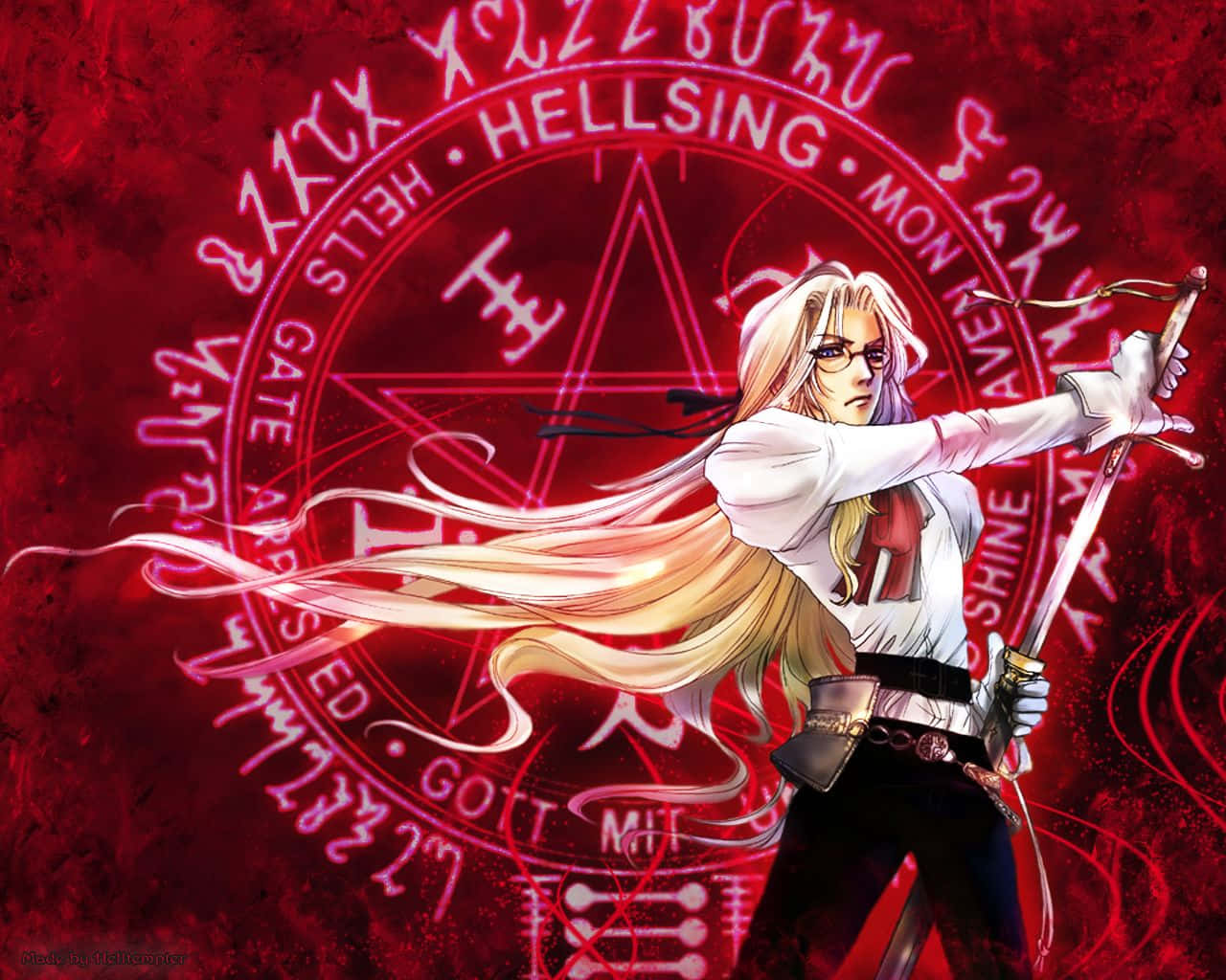 Integra Hellsing, blonde anime character, white shirt, HD Desktop Wallpaper