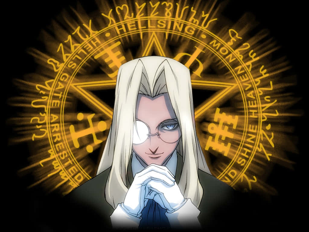 Integra Hellsing, blonde anime character, monocle, SD Desktop Wallpaper