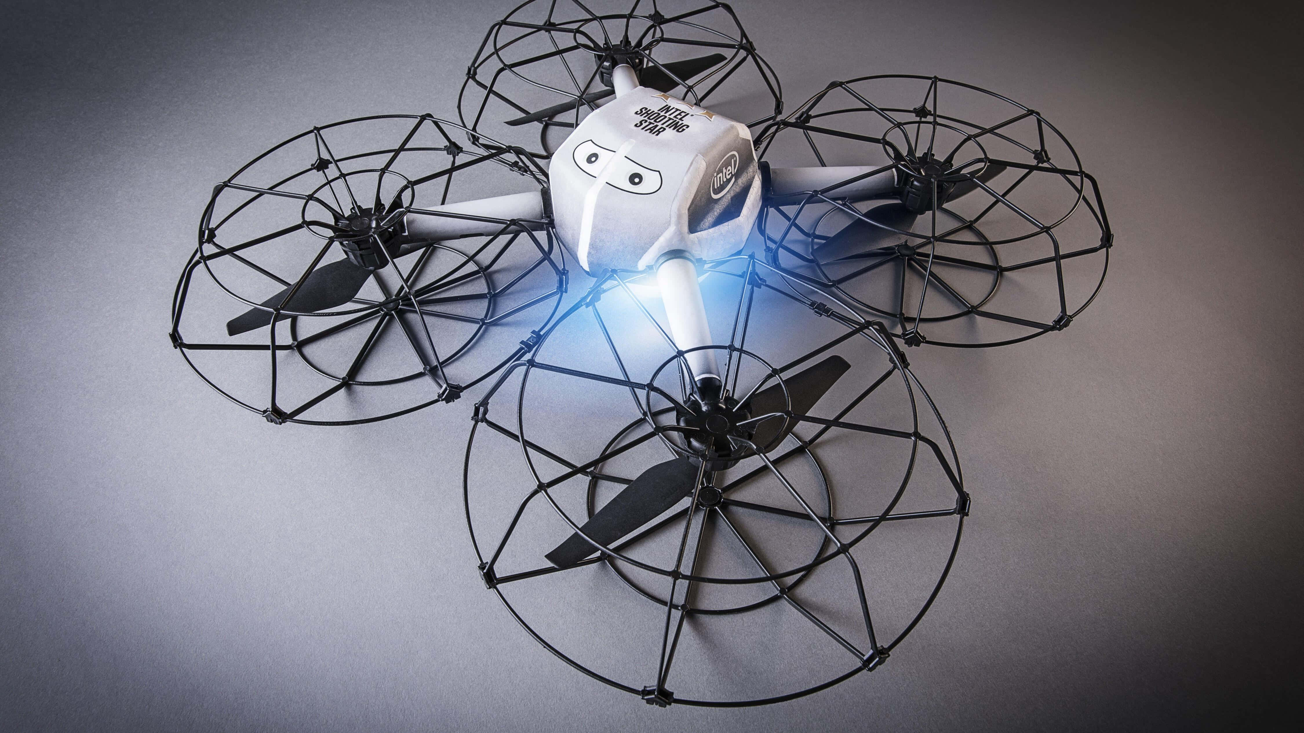 Intel, drone, black protective cages, 4K Desktop Wallpaper