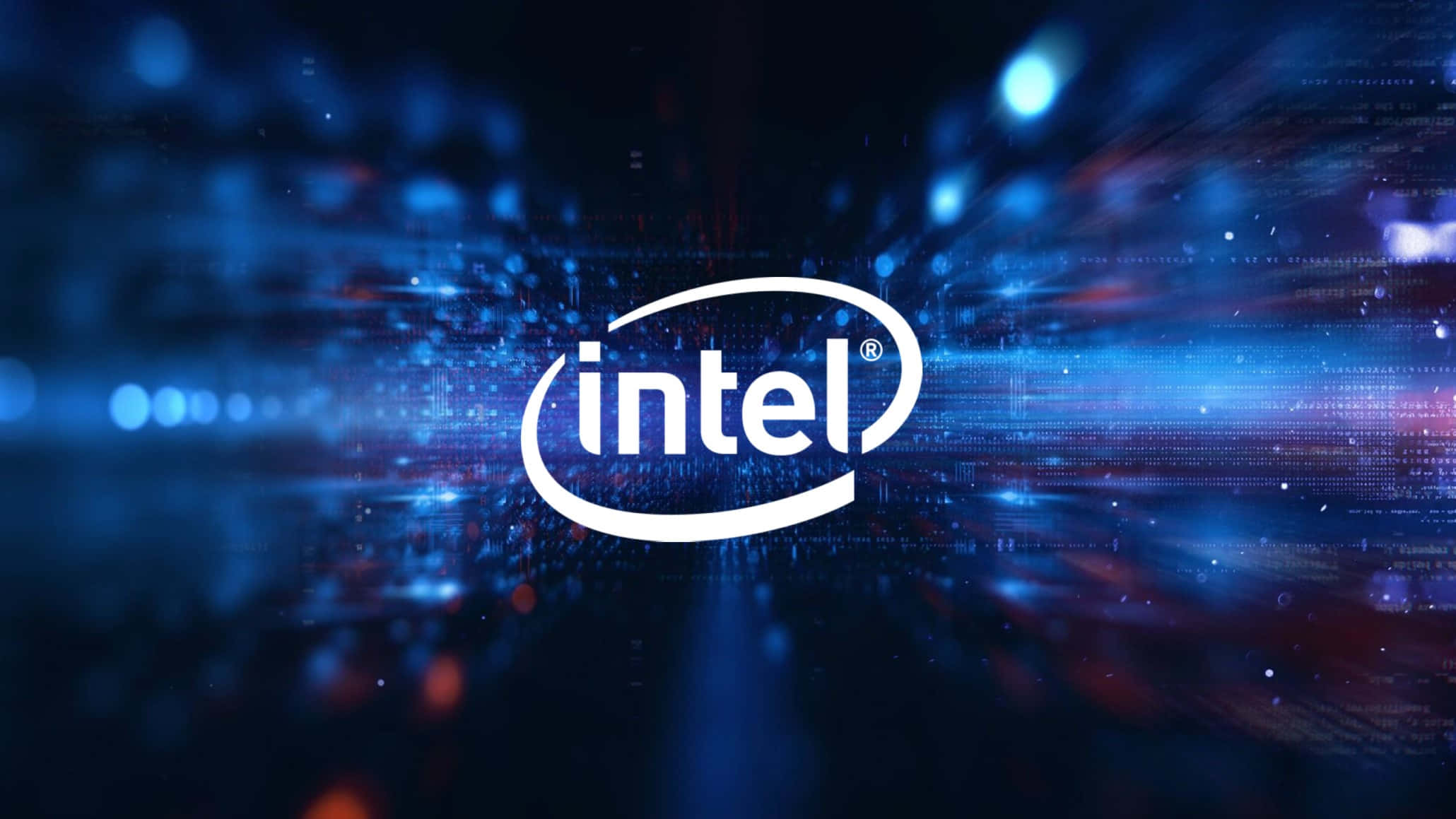 Intel logo, white, dynamic blue digital background, Full HD Desktop Wallpaper