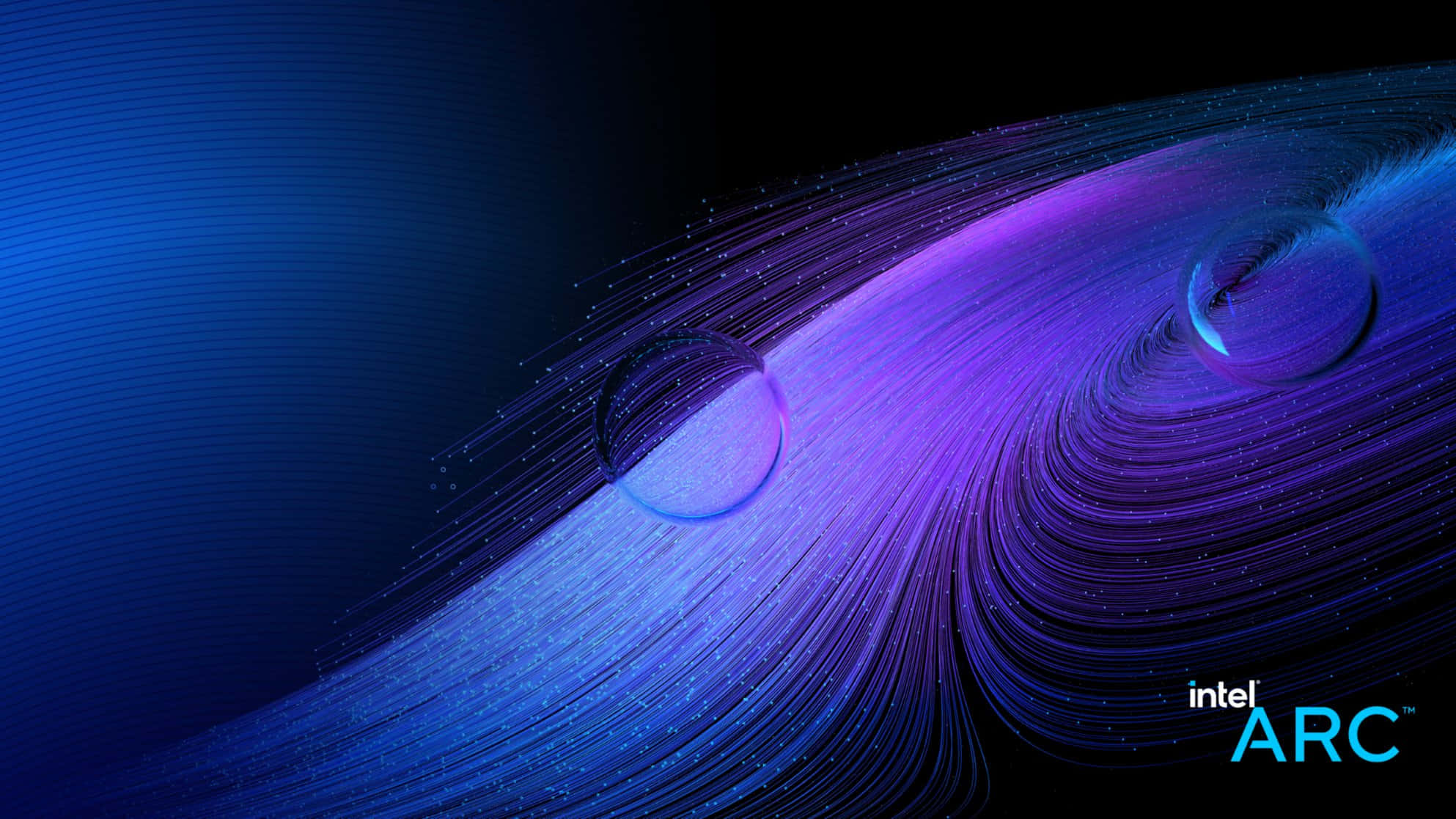 Intel A R C, electric blue, purple light streaks, Full HD Desktop Wallpaper