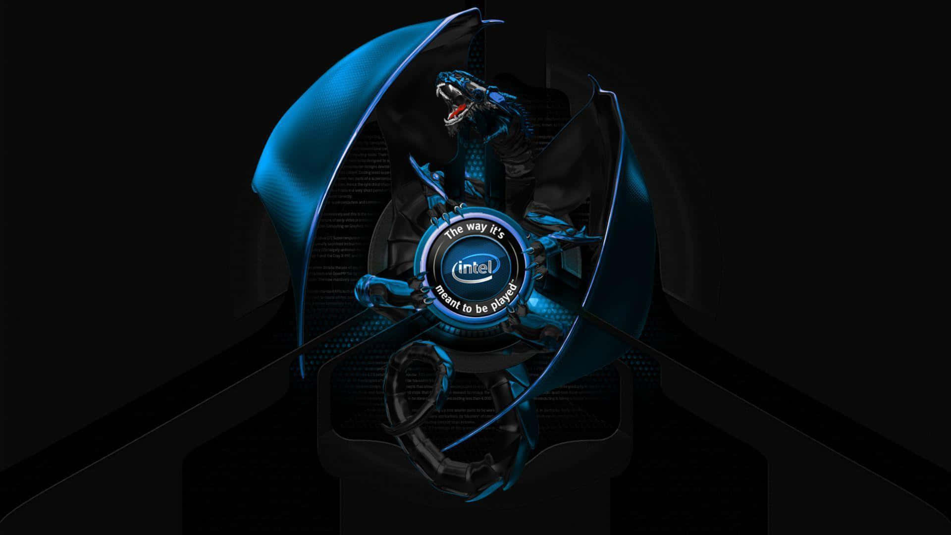 Intel logo, fierce blue dragon, glowing Intel logo, Full HD Desktop Wallpaper