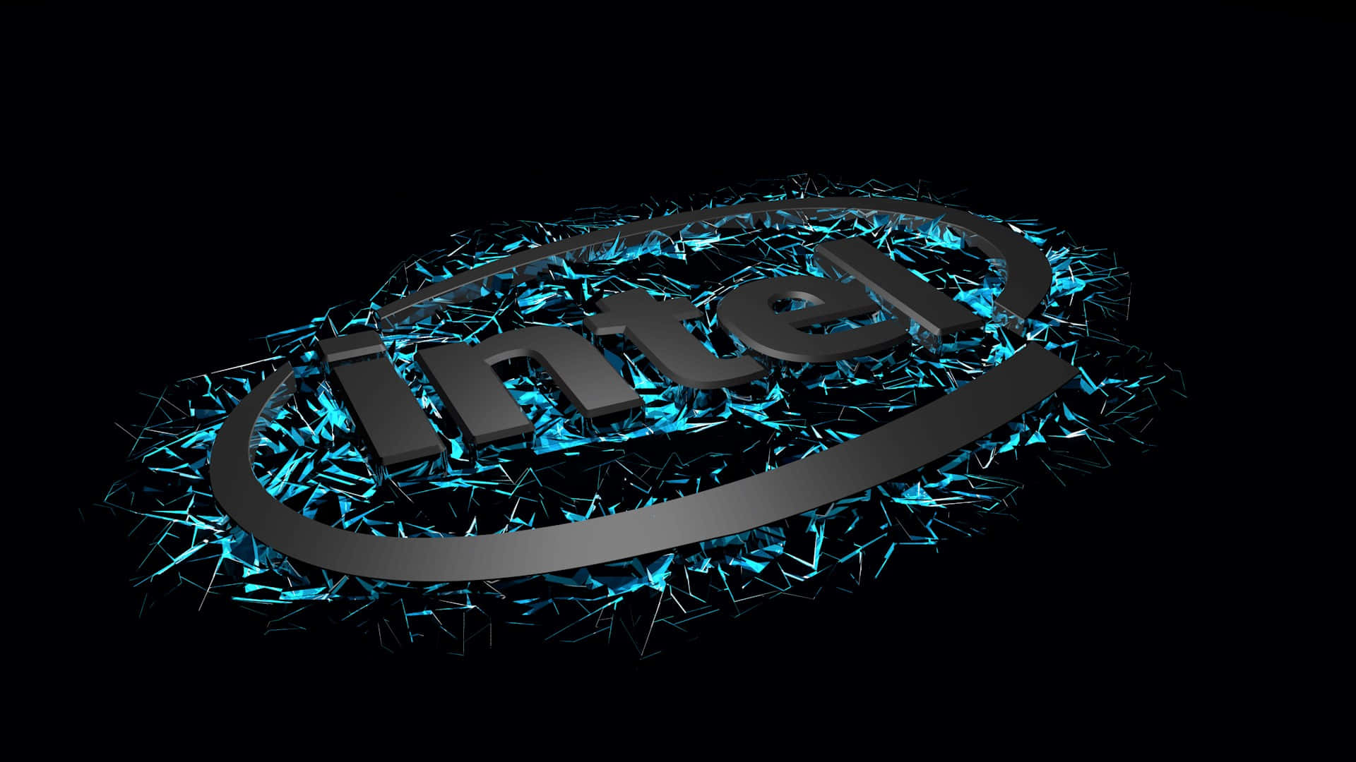Intel logo, glowing blue crystalline shards, black background, Full HD Desktop Wallpaper