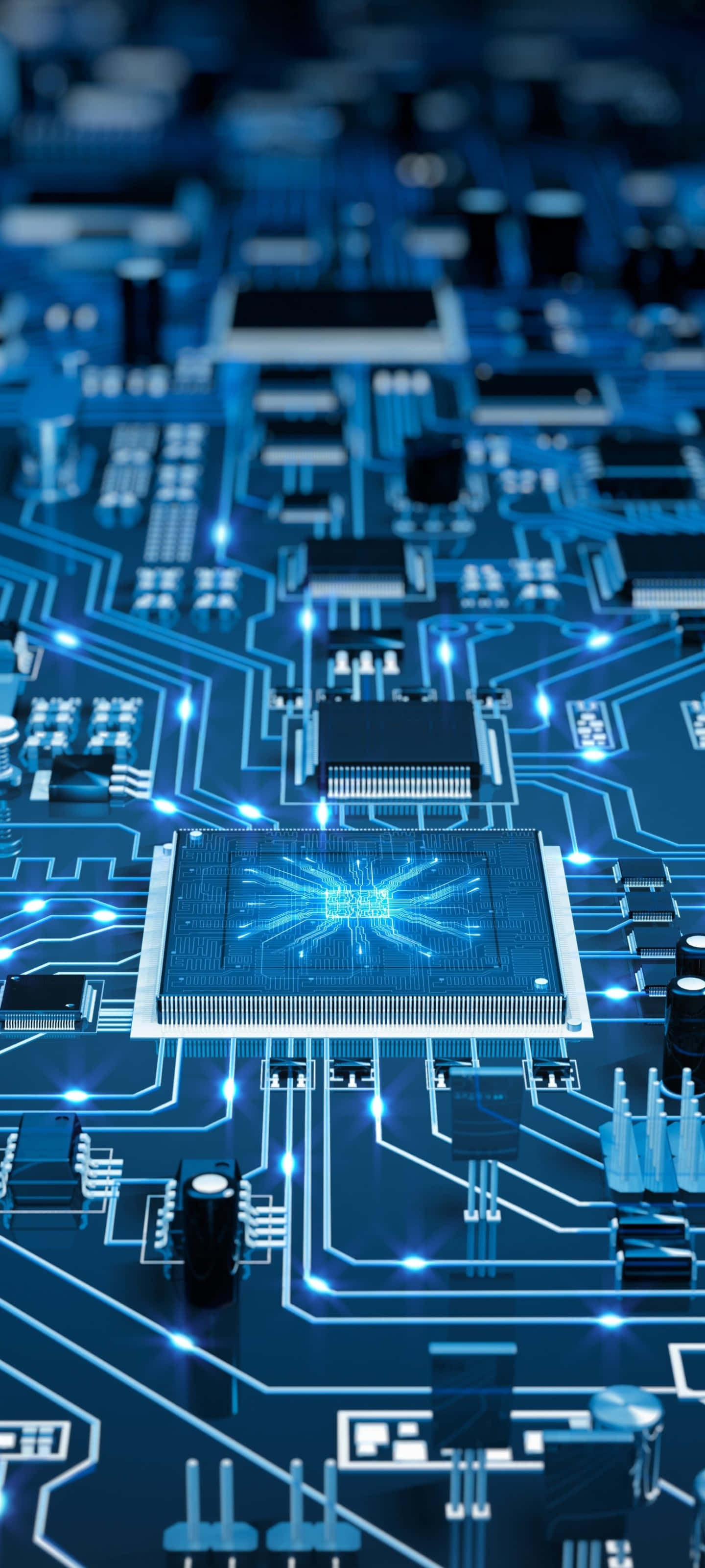 advanced microprocessor chipset, glowing blue circuit board, central processor, 2K Phone Wallpaper