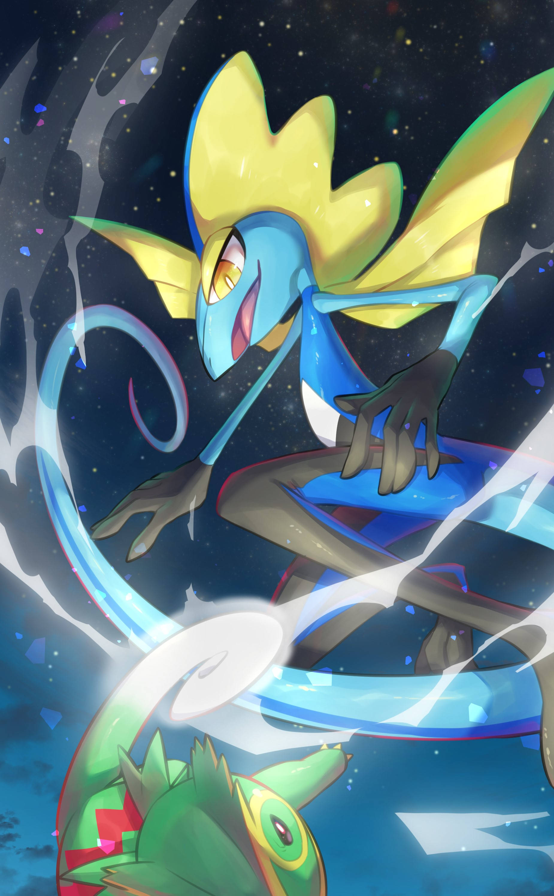Inteleon, yellow wings, blue body, 2K Phone Wallpaper