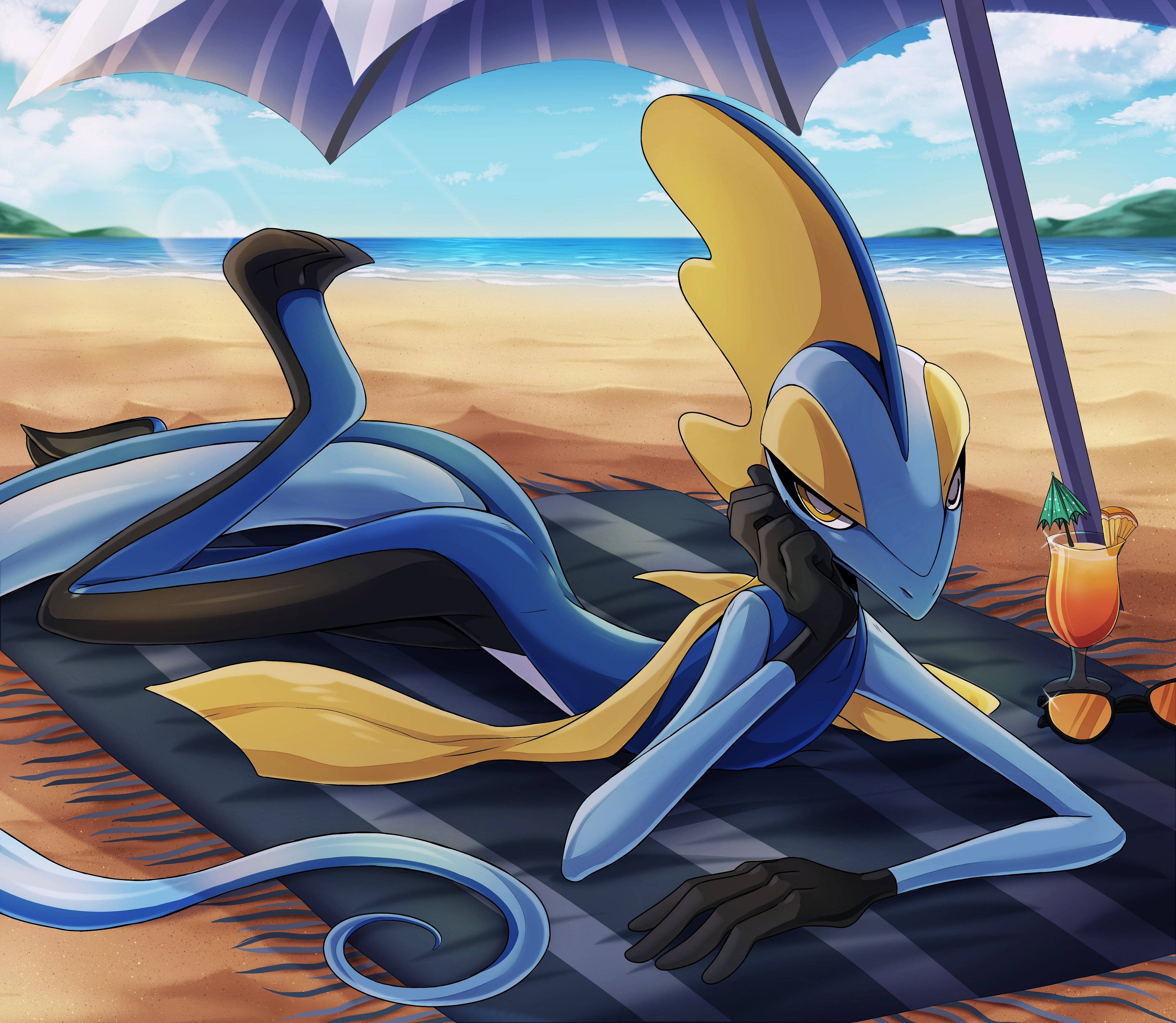 Inteleon, beach, sandy shore, 4K Desktop Wallpaper