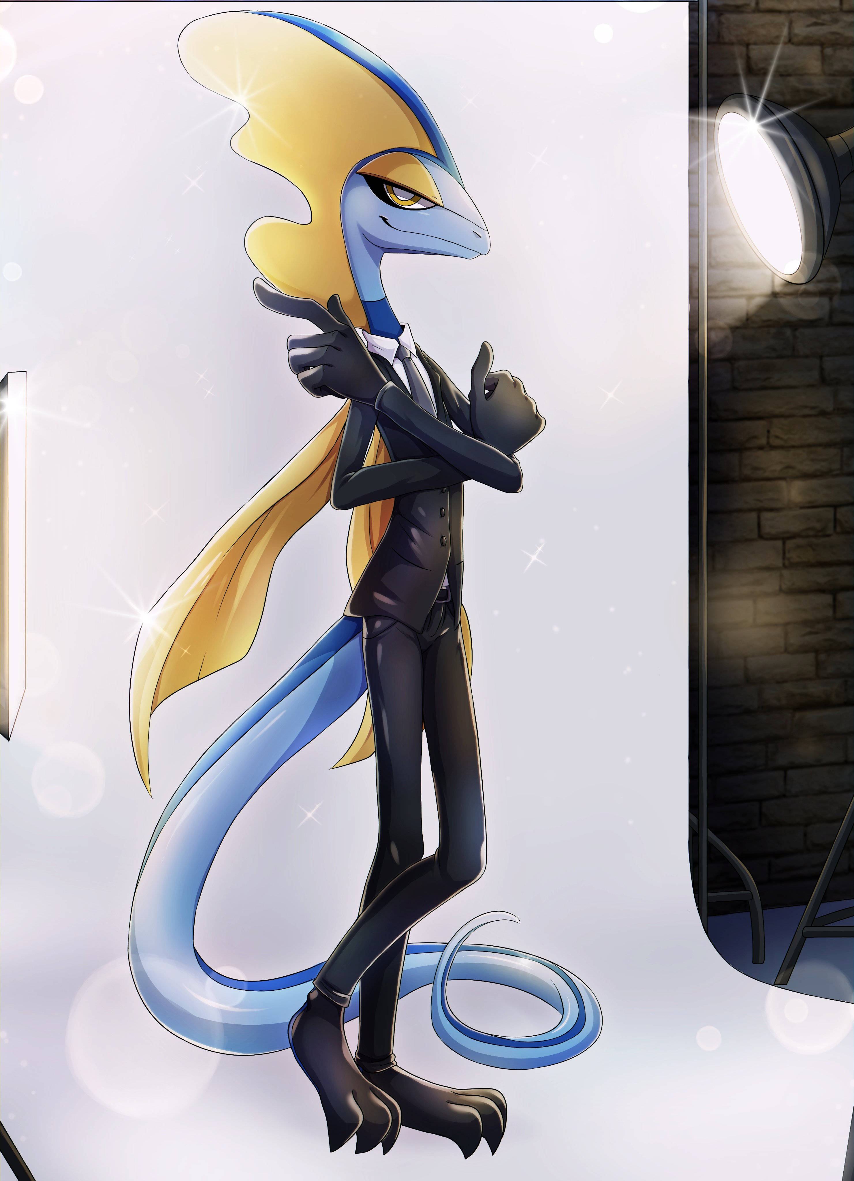 Inteleon, blue and yellow, anime dragon, 4K Phone Wallpaper
