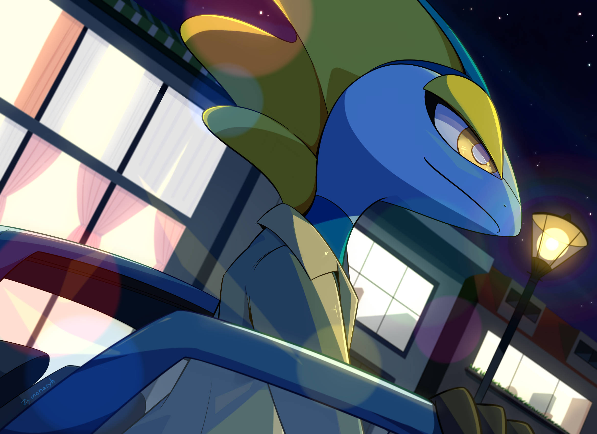 Inteleon, blue anime dragon, green fins, Full HD Desktop Wallpaper
