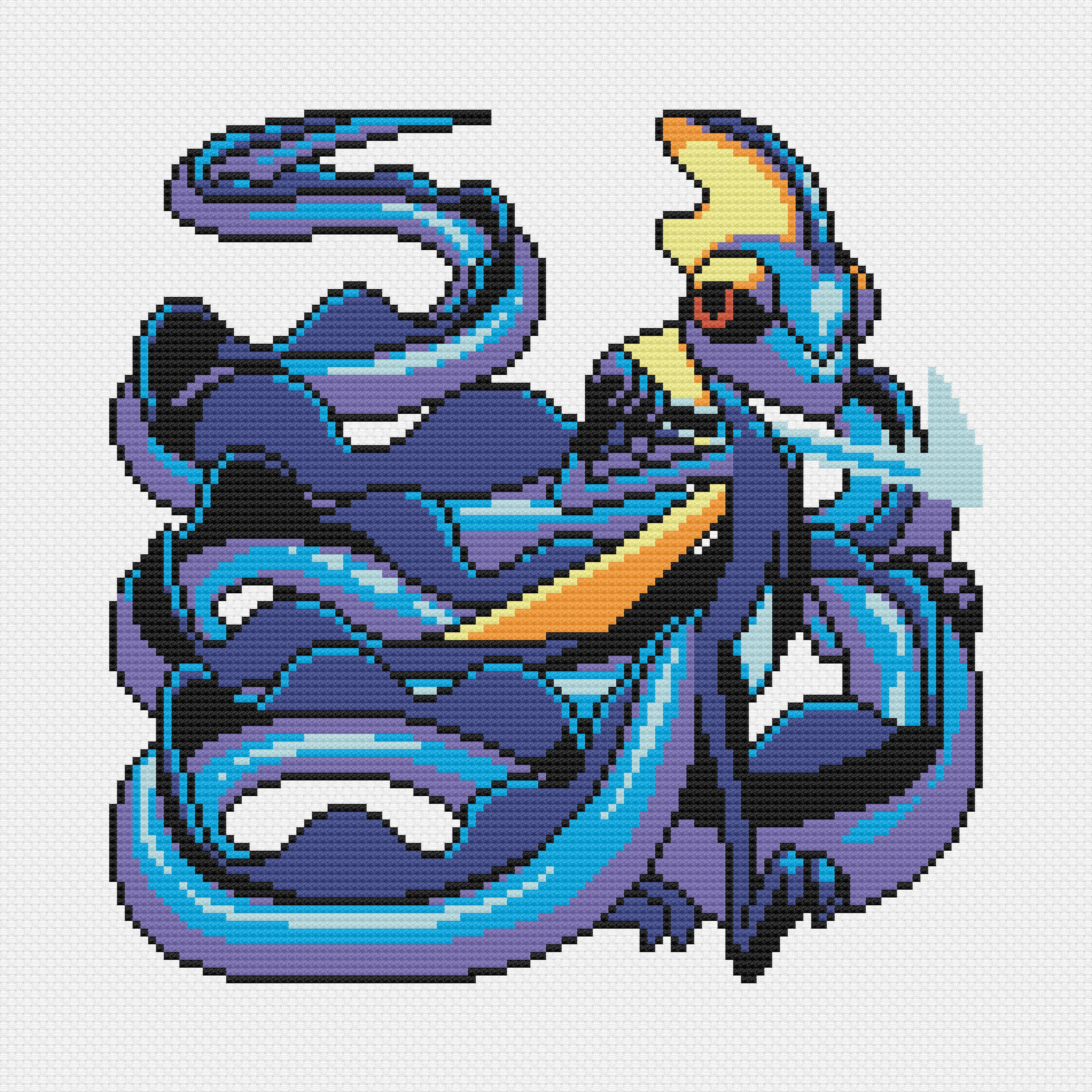 Inteleon, pixel-art, blue purple and yellow scales, 2K Desktop Wallpaper