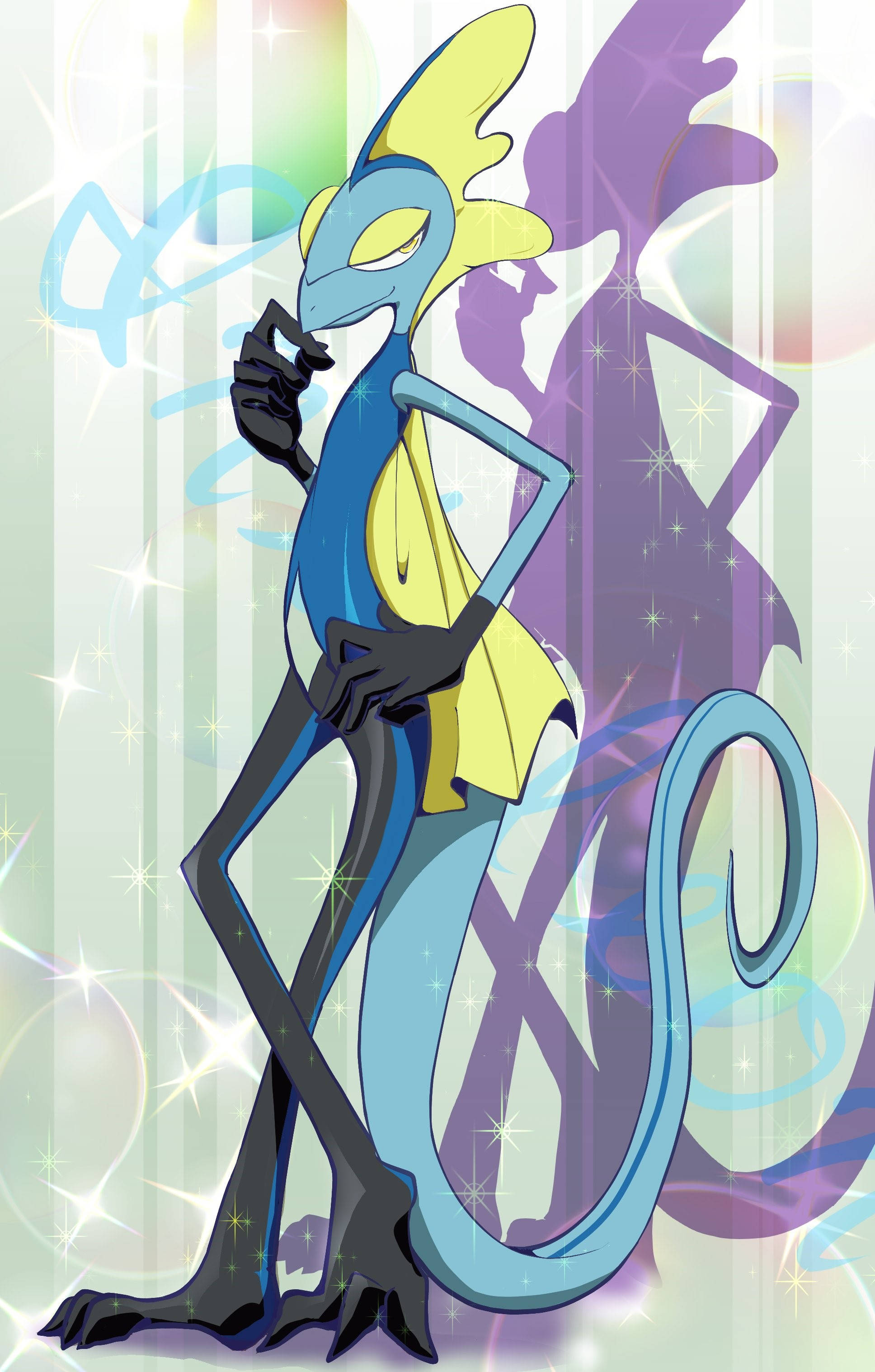 Inteleon, blue and yellow, anime creature, 2K Phone Wallpaper