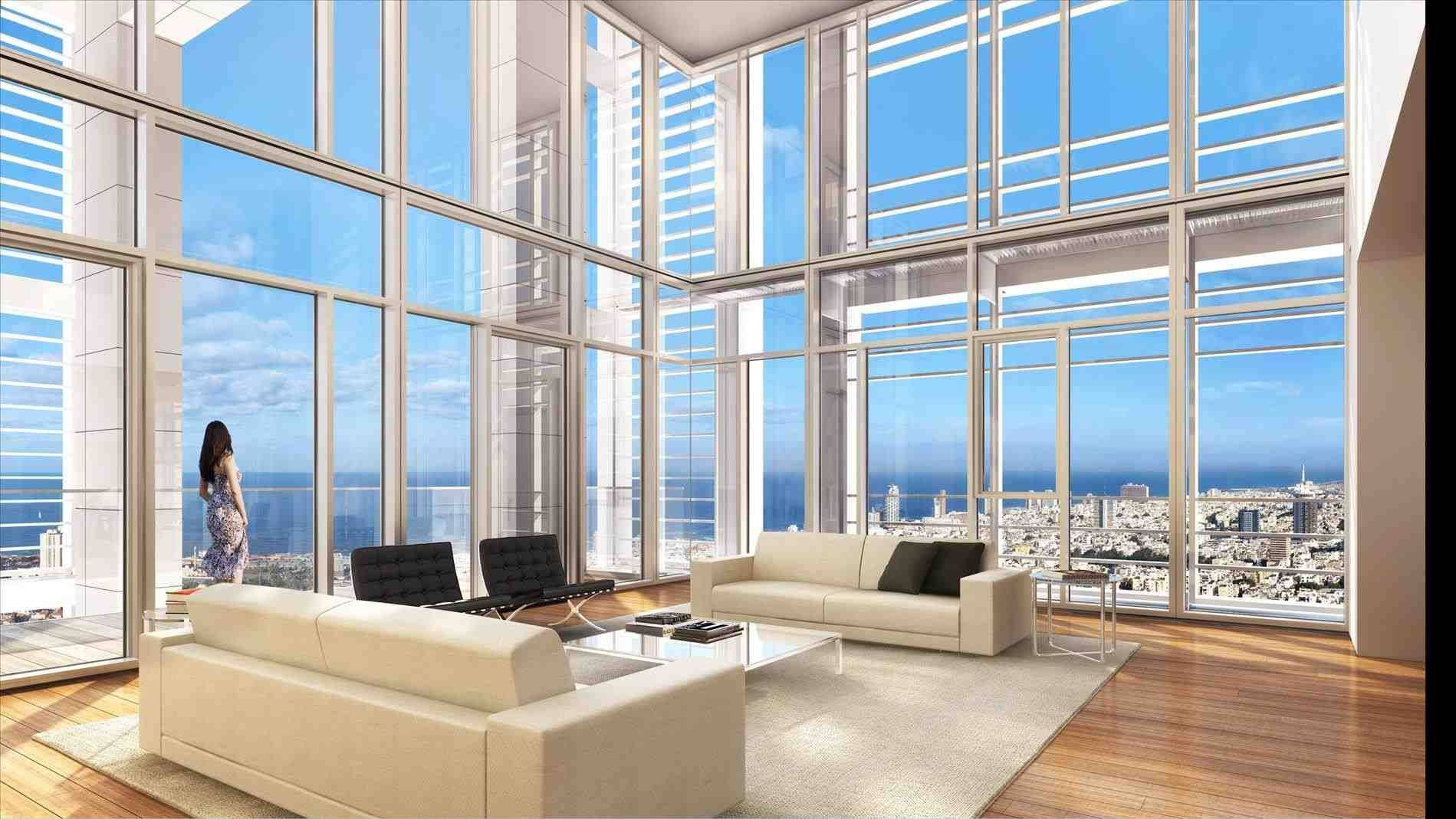 floor-to-ceiling windows, modern high-rise penthouse, city, HD Desktop Wallpaper