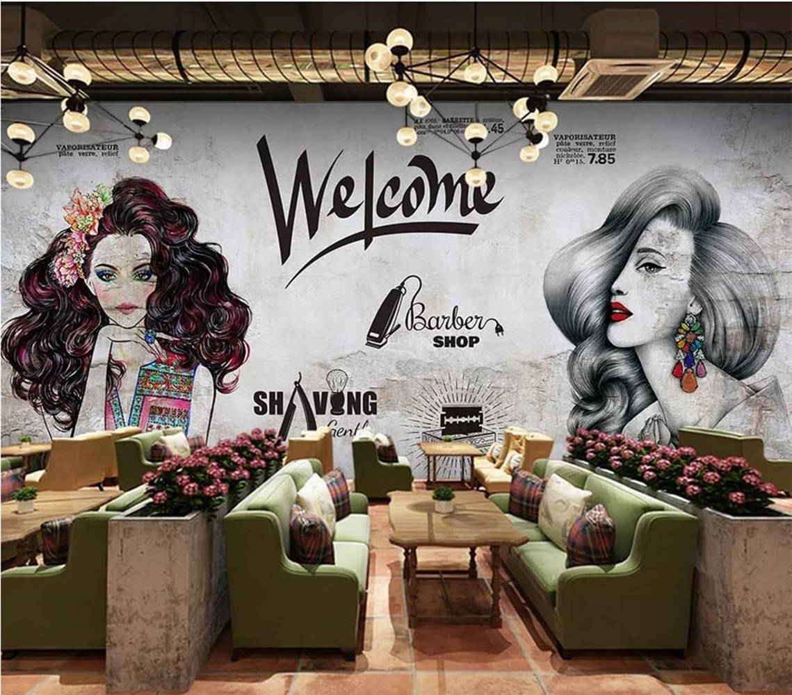 vintage hair salon mural, barber shop interior, large mural, SD Desktop Wallpaper