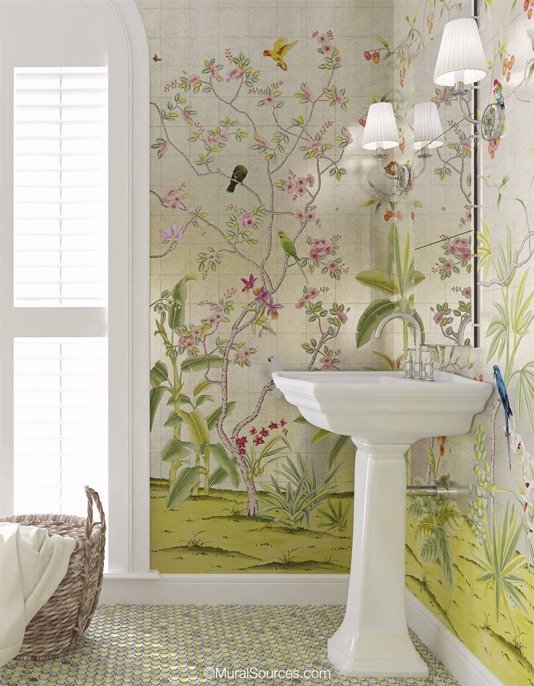 enchanted garden mural, jungle-themed wallpaper, cream walls, HD Phone Wallpaper