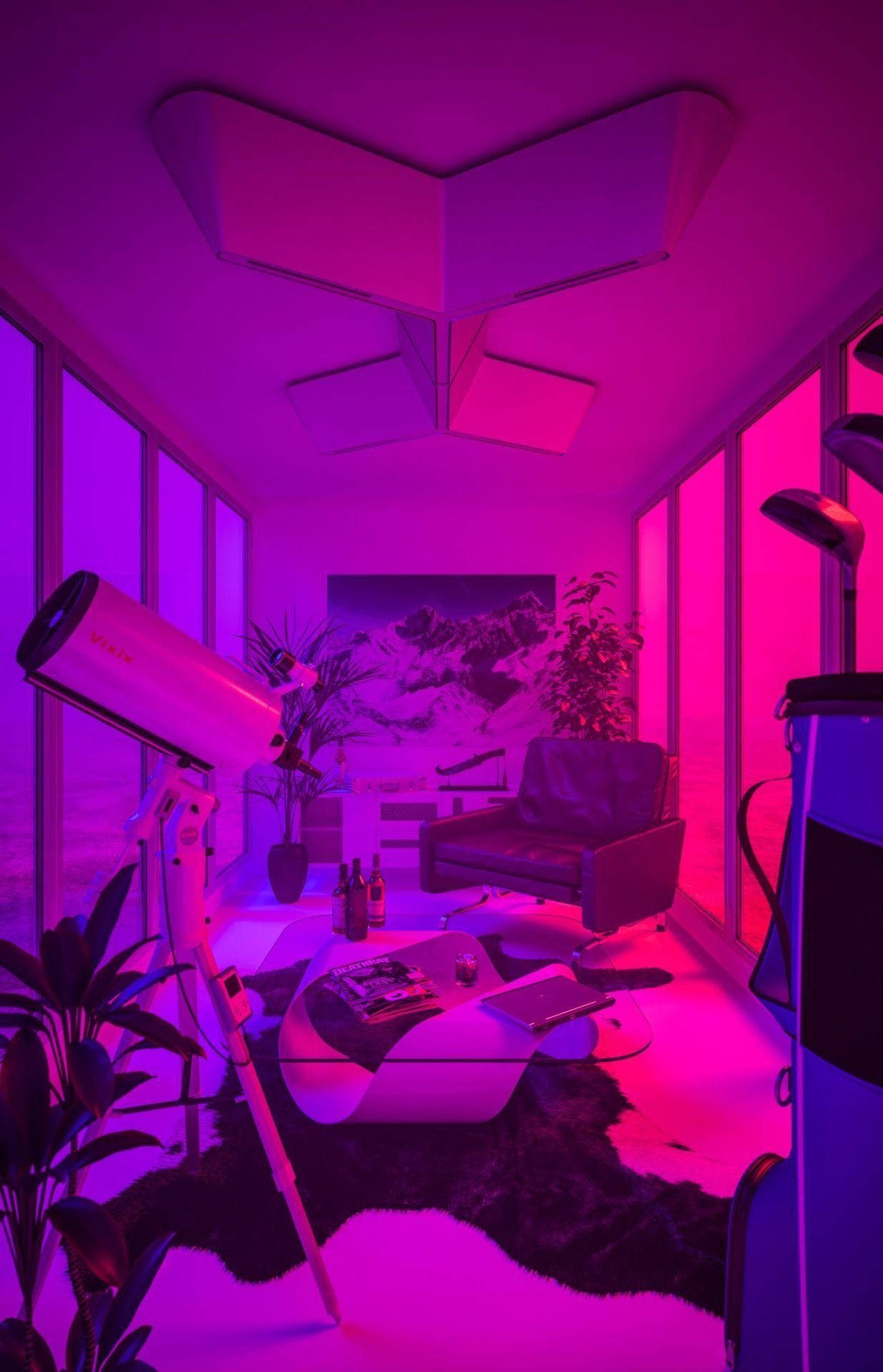 neon pink, purple light, telescope golf clubs, Full HD Phone Wallpaper