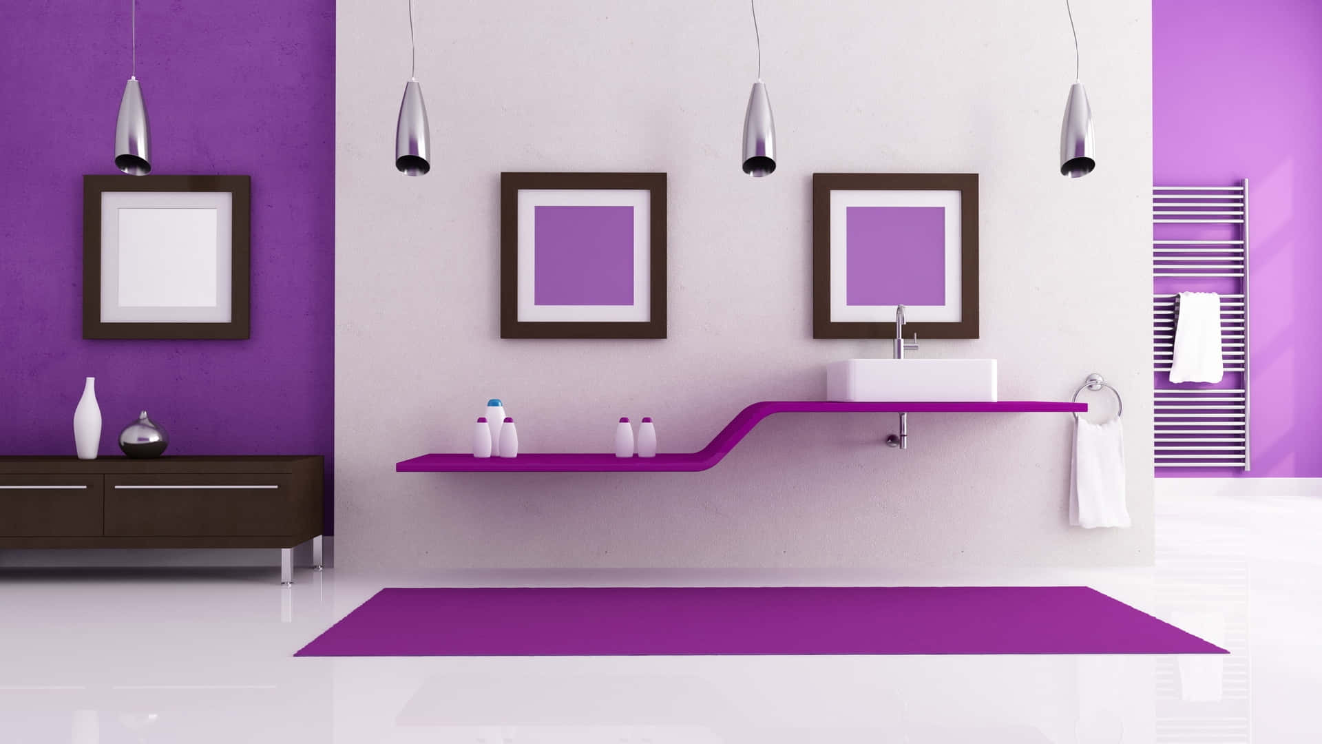 purple bathroom, bold purple walls, floating shelves, Full HD Desktop Wallpaper