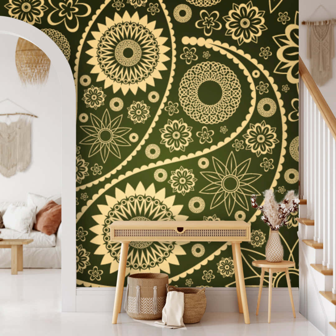 paisley, floral patterns, vibrant green, SD Desktop Wallpaper