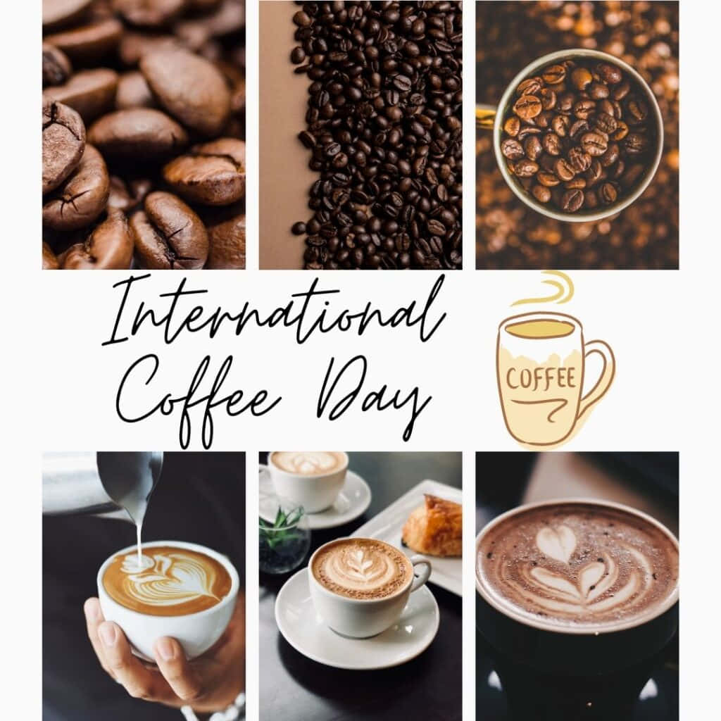 International Coffee Day, roasted beans, steaming cups, SD Desktop Wallpaper