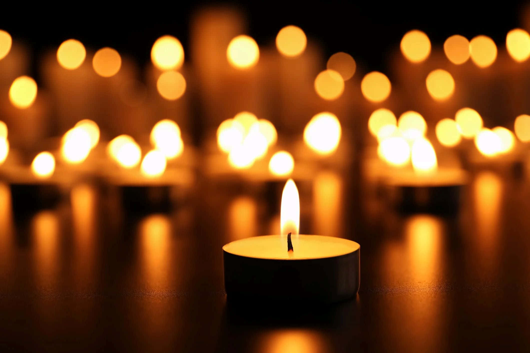 tealight candle, golden bokeh lights, candlelight vigil, Full HD Desktop Wallpaper