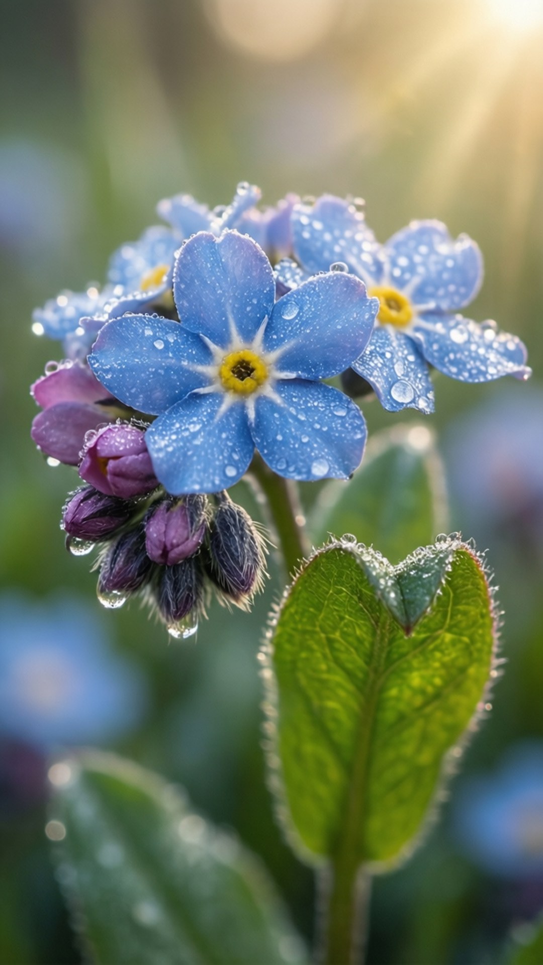 forget-me-not, dewdrops, morning dew, Full HD Phone Wallpaper