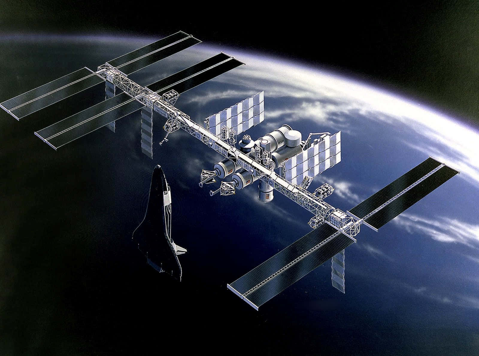 International Space Station, solar panels, shuttle, HD Desktop Wallpaper
