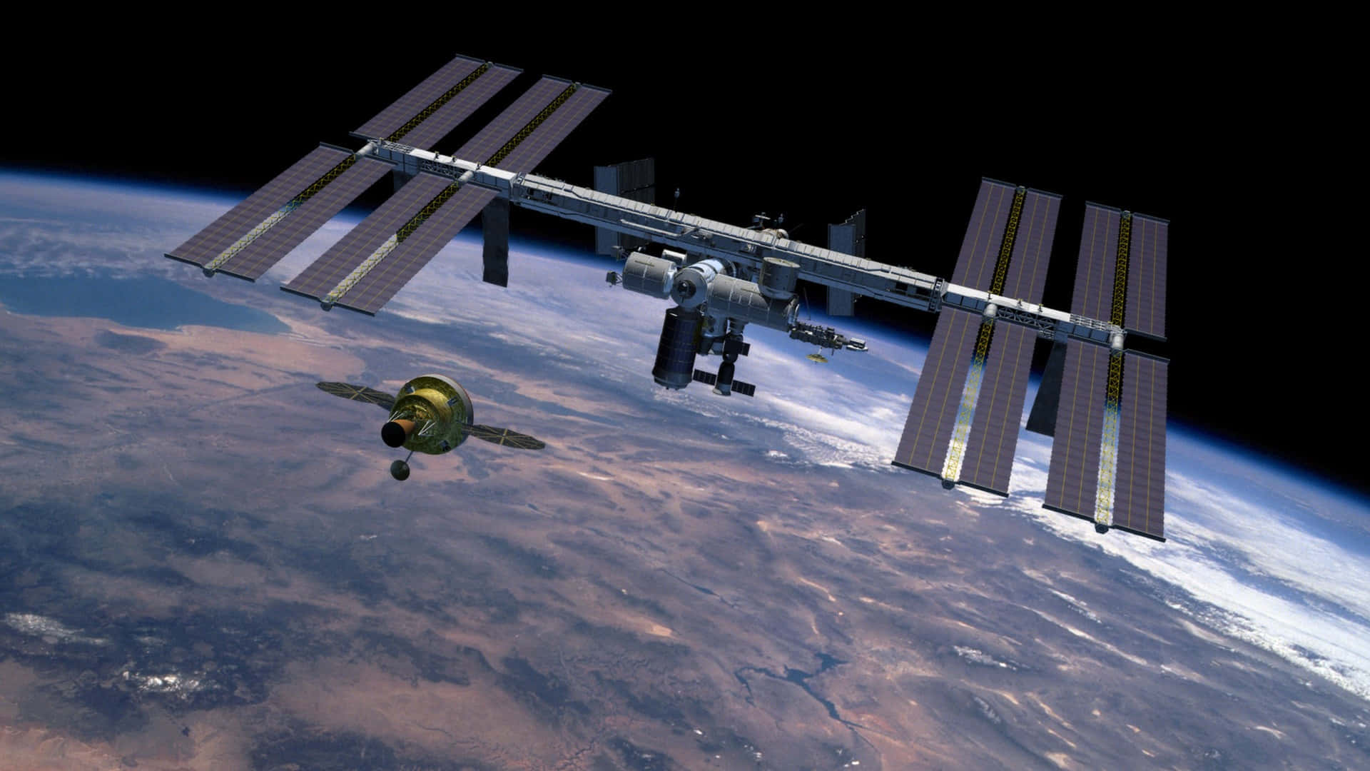 International Space Station, solar panels, Earth, Full HD Desktop Wallpaper