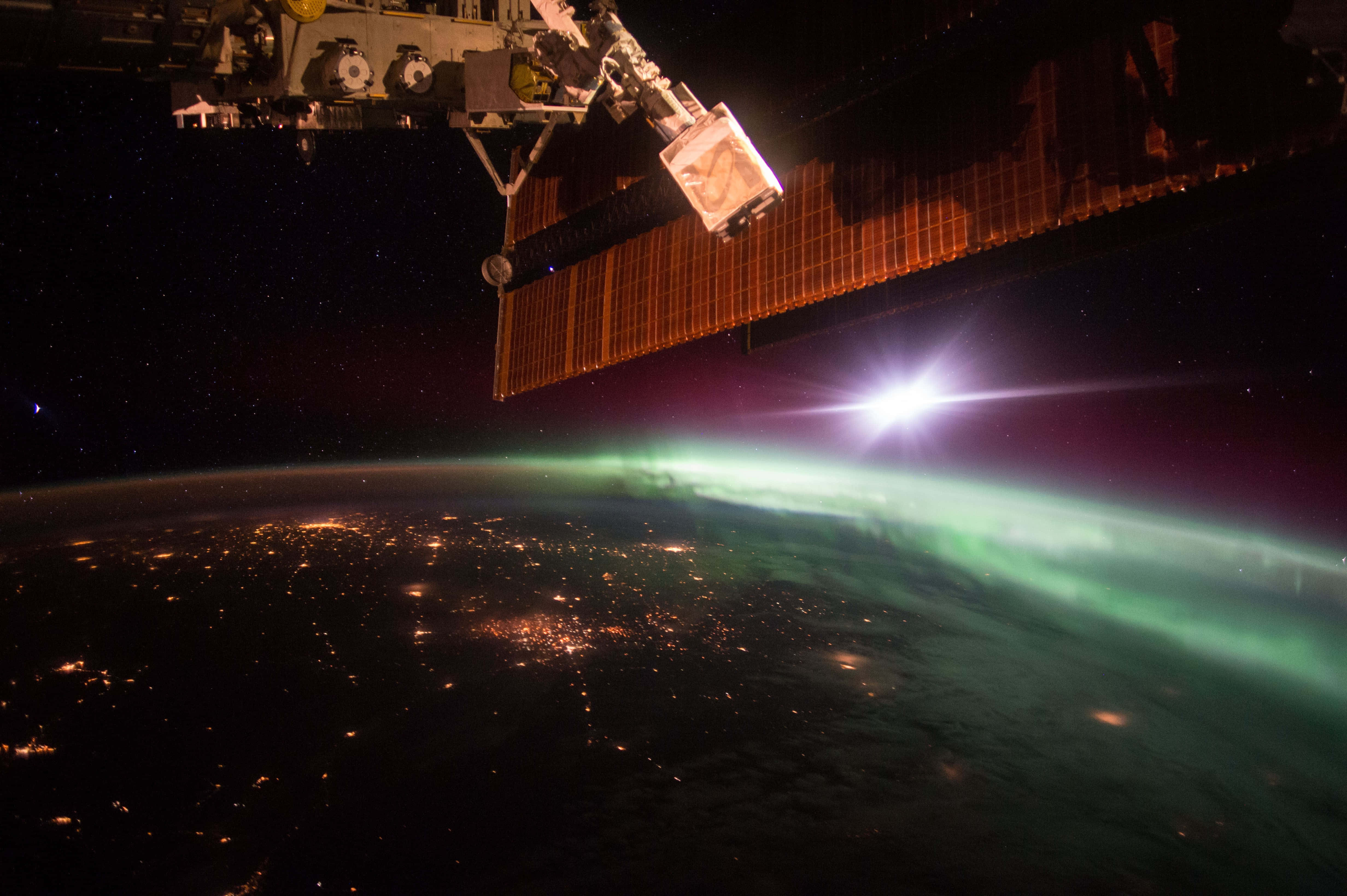 International Space Station, Earth, city lights, 4K Desktop Wallpaper