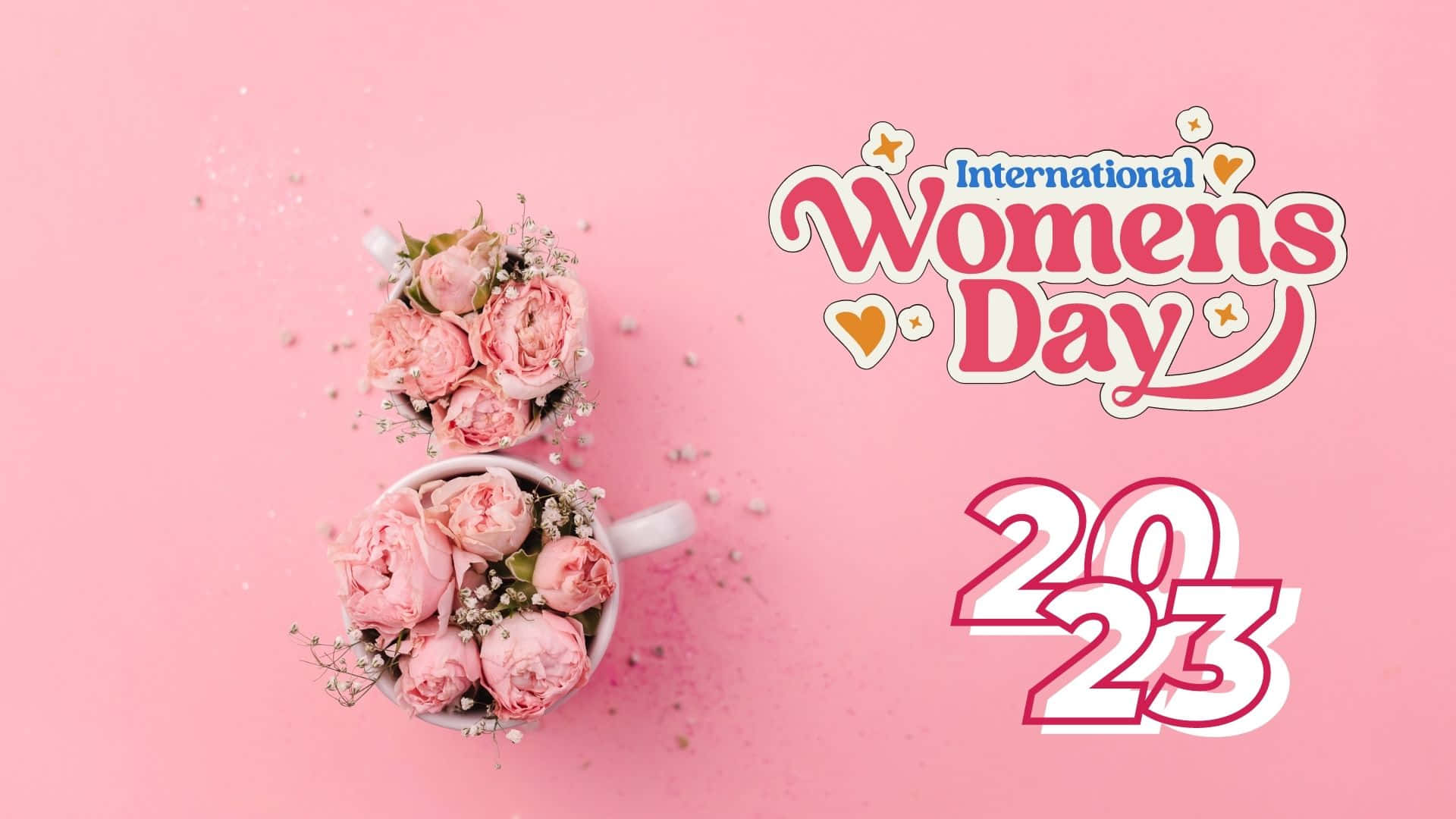 International Women's Day 2023, pink roses, baby's breath, Full HD Desktop Wallpaper