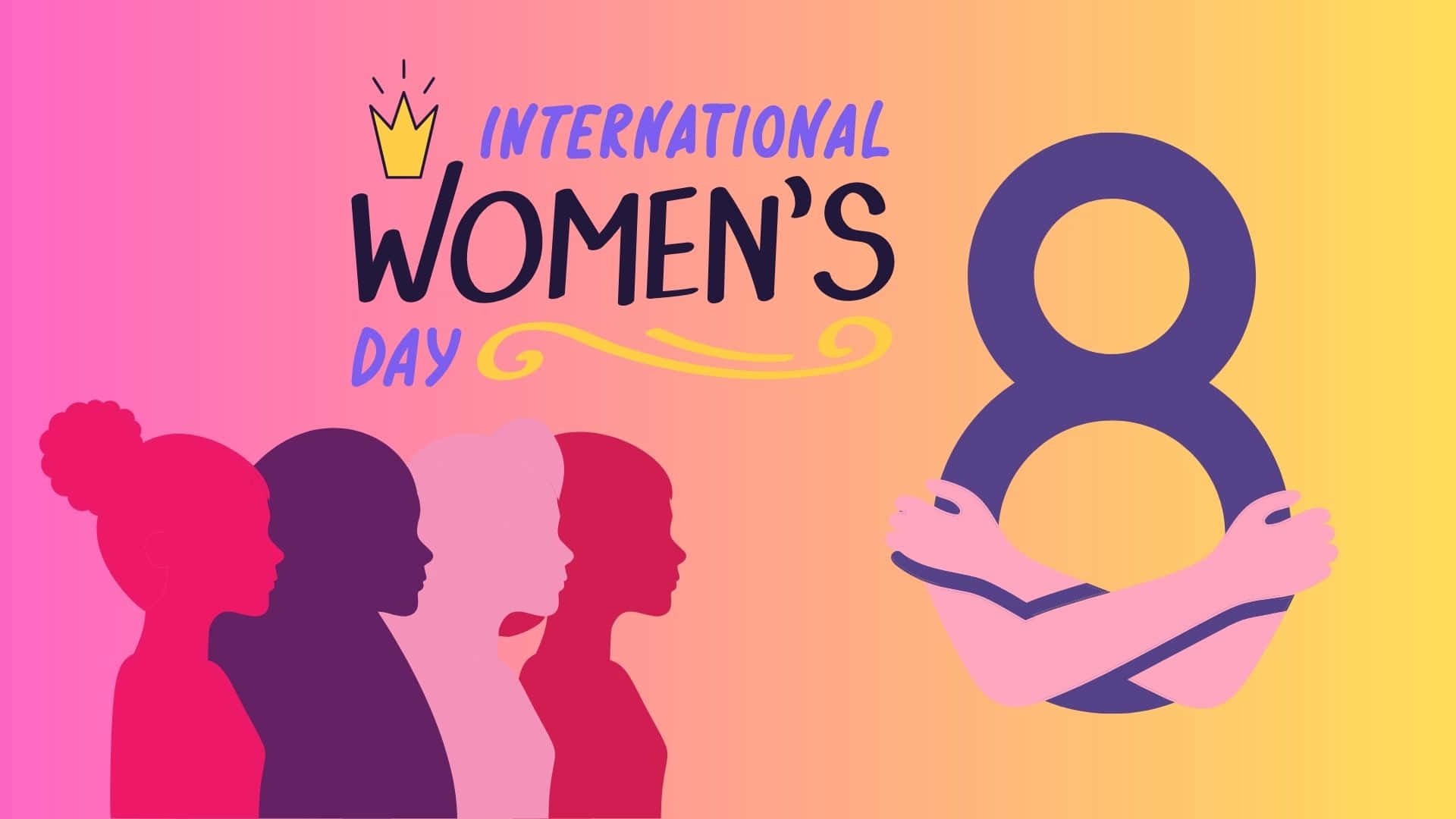 International Women's Day 2023, vibrant gradient background, silhouettes of diverse women, Full HD Desktop Wallpaper