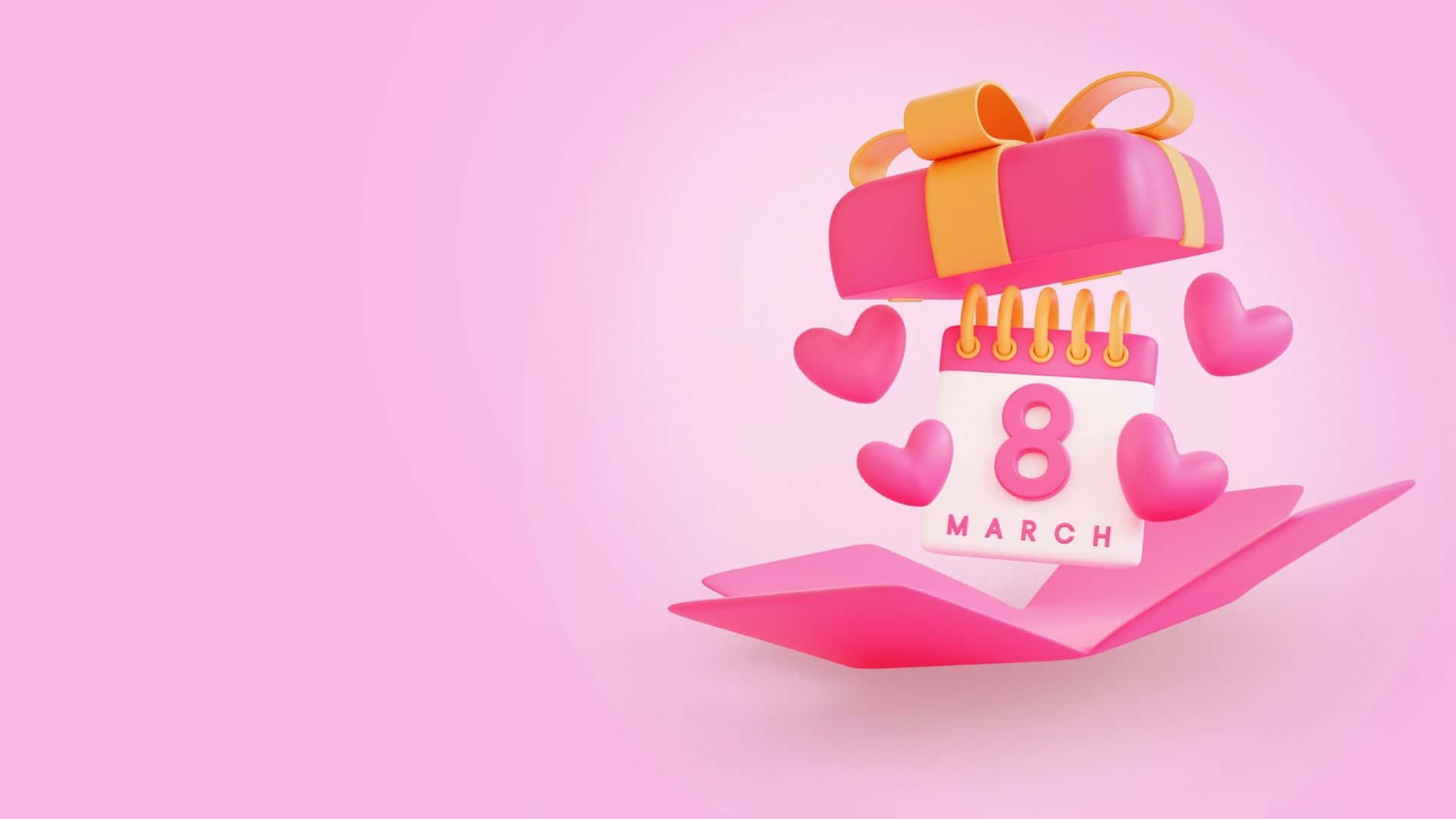 International Women's Day 2023, pink gift box, yellow ribbon, Full HD Desktop Wallpaper