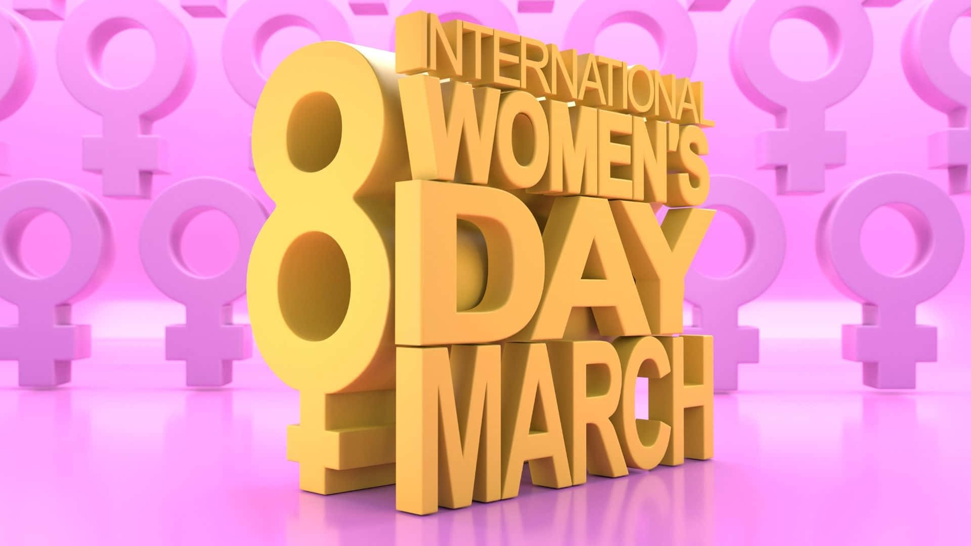INTERNATIONAL WOMEN'S DAY MARCH, pink background, female gender symbols, Full HD Desktop Wallpaper