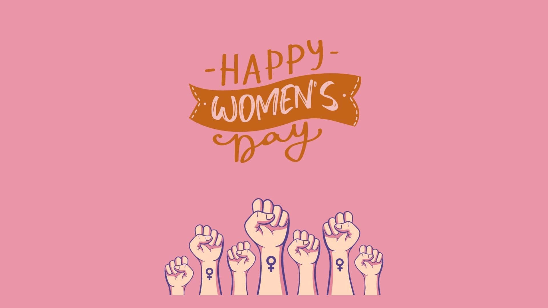 International Women's Day, pink background, raised fists, Full HD Desktop Wallpaper