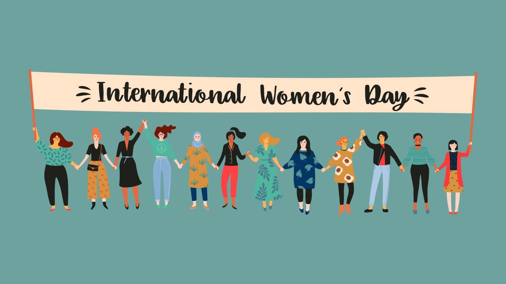 International Women's Day, illustrated women, holding hands, Full HD Desktop Wallpaper