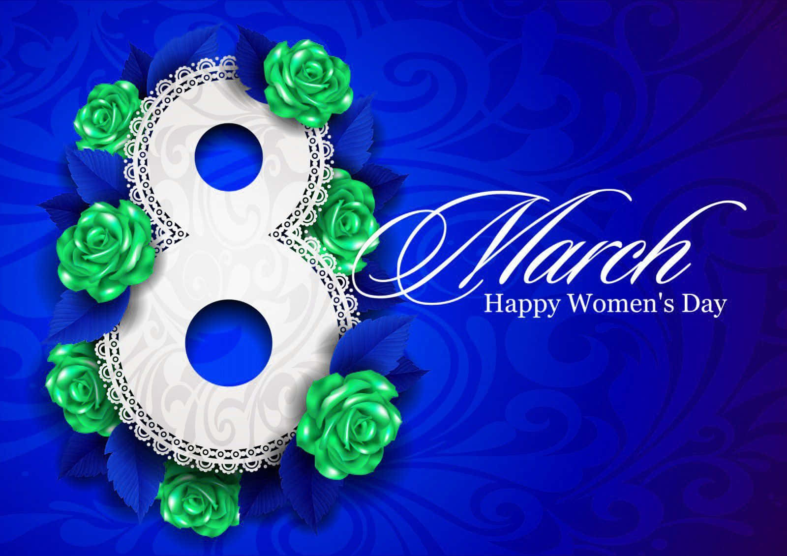 International Women's Day, white number eight, green roses, HD Desktop Wallpaper